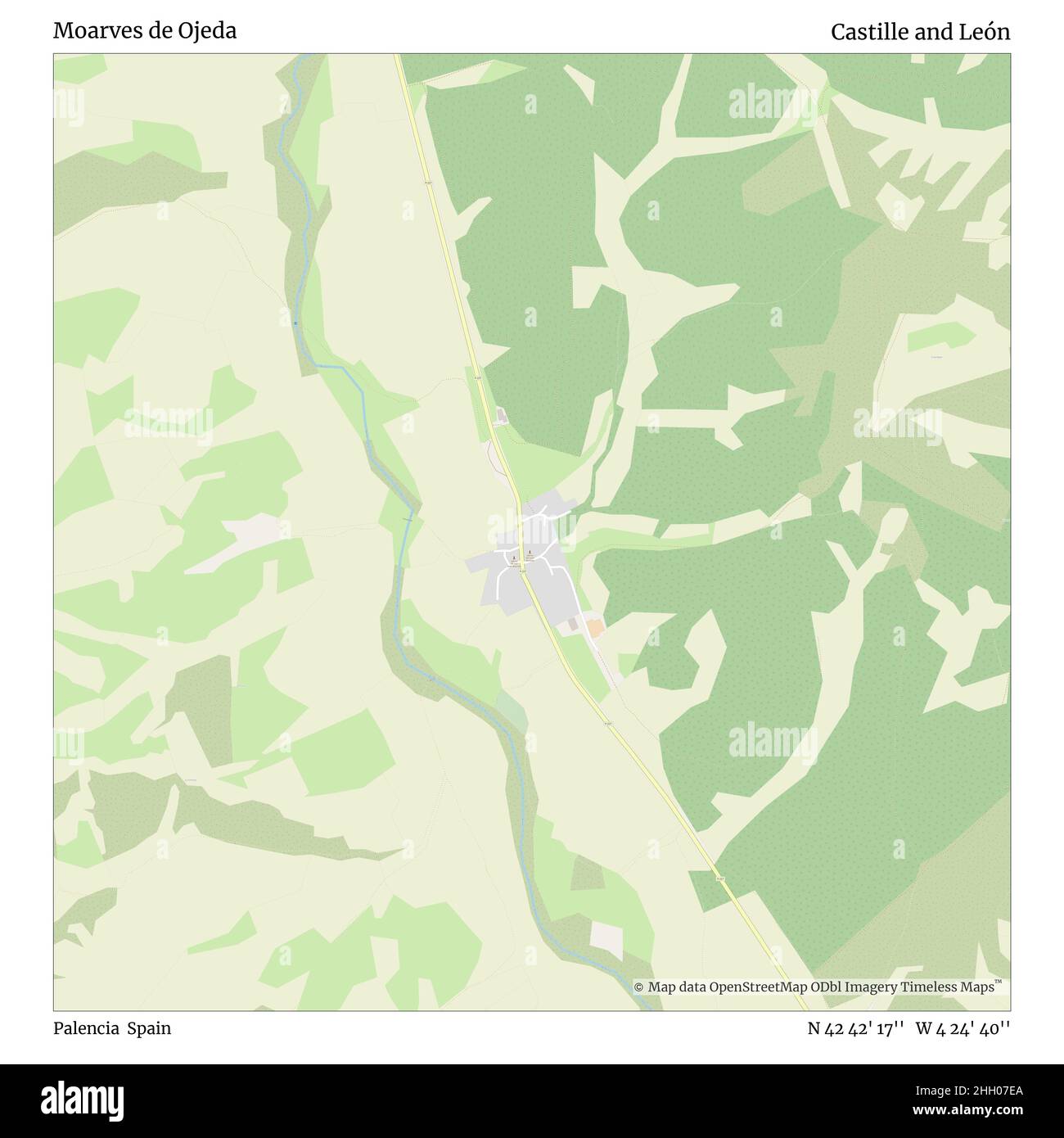 Moarves de Ojeda, Palencia, Spain, Castille and León, N 42 42' 17'', W 4 24' 40'', map, Timeless Map published in 2021. Travelers, explorers and adventurers like Florence Nightingale, David Livingstone, Ernest Shackleton, Lewis and Clark and Sherlock Holmes relied on maps to plan travels to the world's most remote corners, Timeless Maps is mapping most locations on the globe, showing the achievement of great dreams Stock Photo