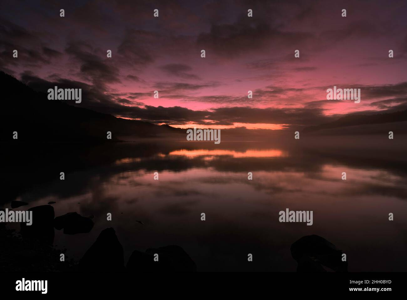The sunset as seen from Dalton Point in the Columbia Gorge, oregon in autumn. Stock Photo