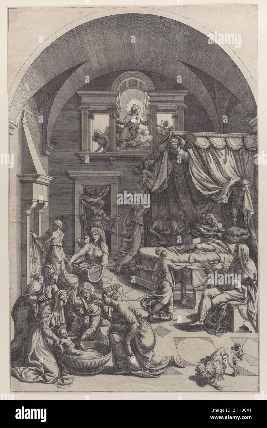 Birth of Saint John the Baptist 1555–88 Diana Scultori. Birth of Saint John the Baptist. Diana Scultori (Italian, Mantua ca. 1535?–after 1588 Rome). 1555–88. Engraving. Prints Stock Photo