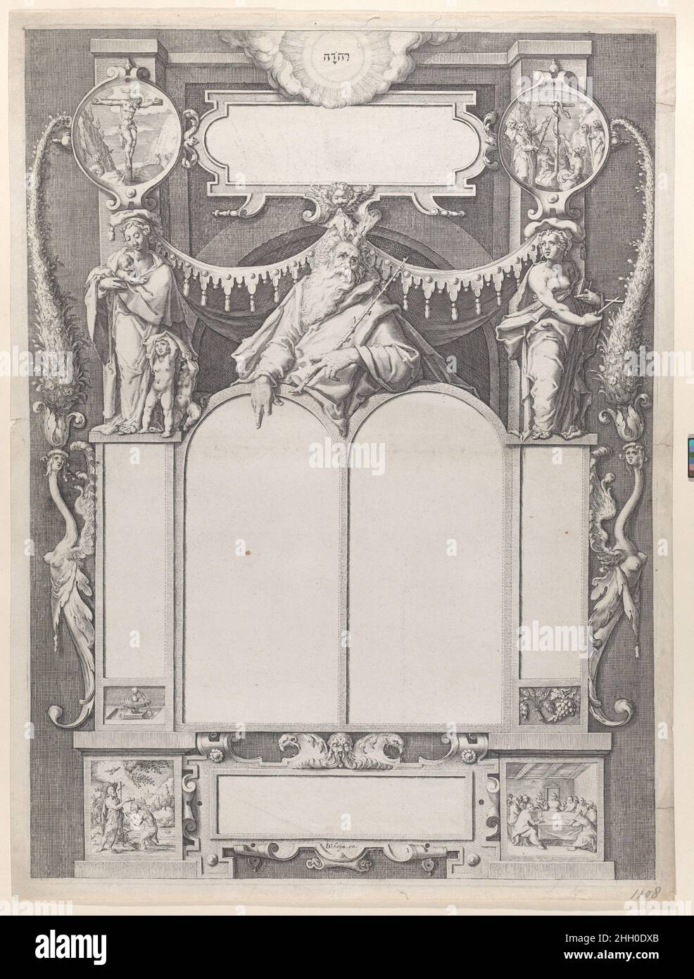 Moses with the Tables of the Law Workshop of Jacques de Gheyn II Netherlandish. Moses with the Tables of the Law. Workshop of Jacques de Gheyn II (Netherlandish, Antwerp 1565–1629 The Hague). Engraving. Prints Stock Photo