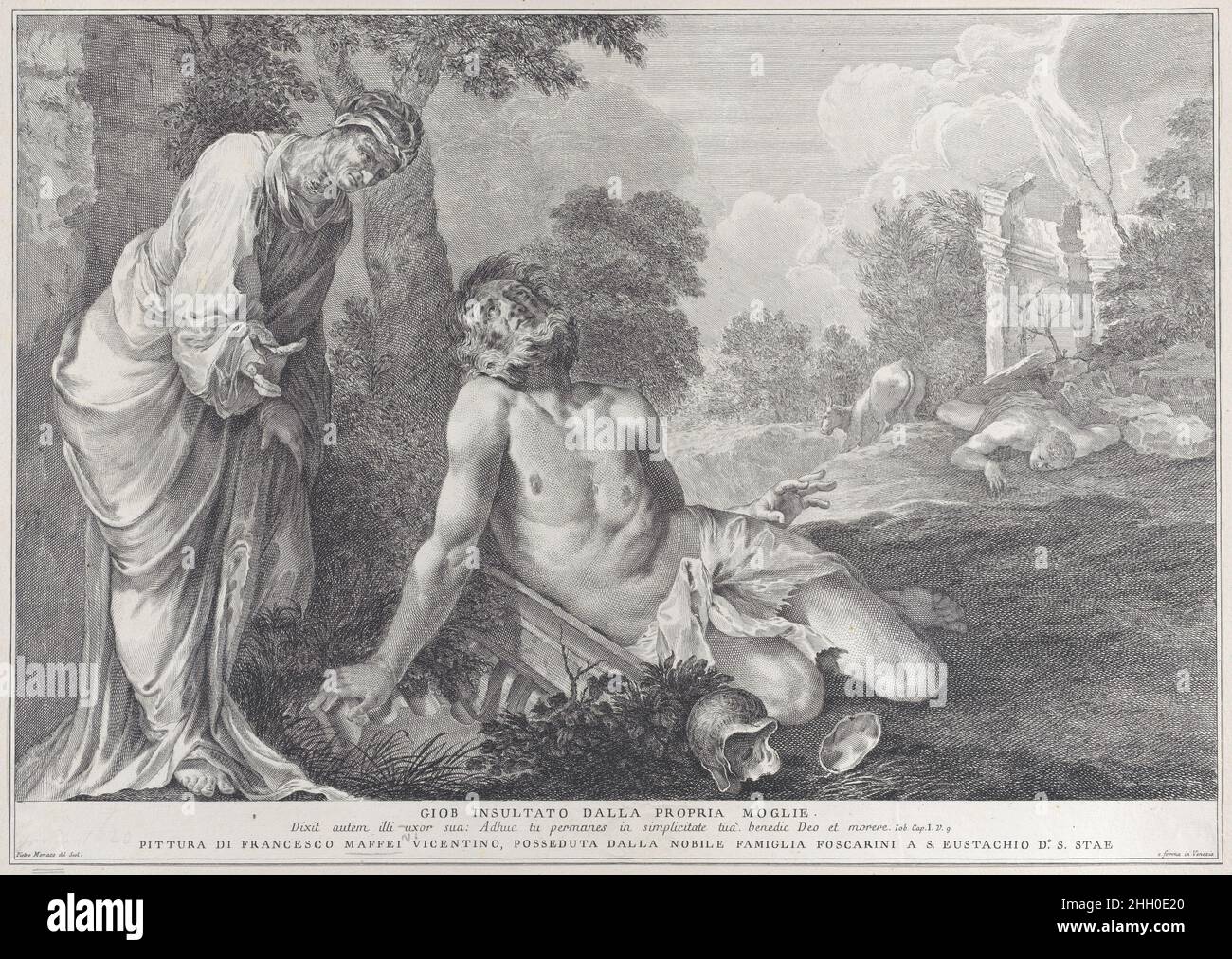 Job rebuked by his wife 1730–39 Pietro Monaco. Job rebuked by his wife. After Francesco Maffei (Italian, Vicenza 1605–1660 Padua). 1730–39. Etching and engraving. Prints Stock Photo