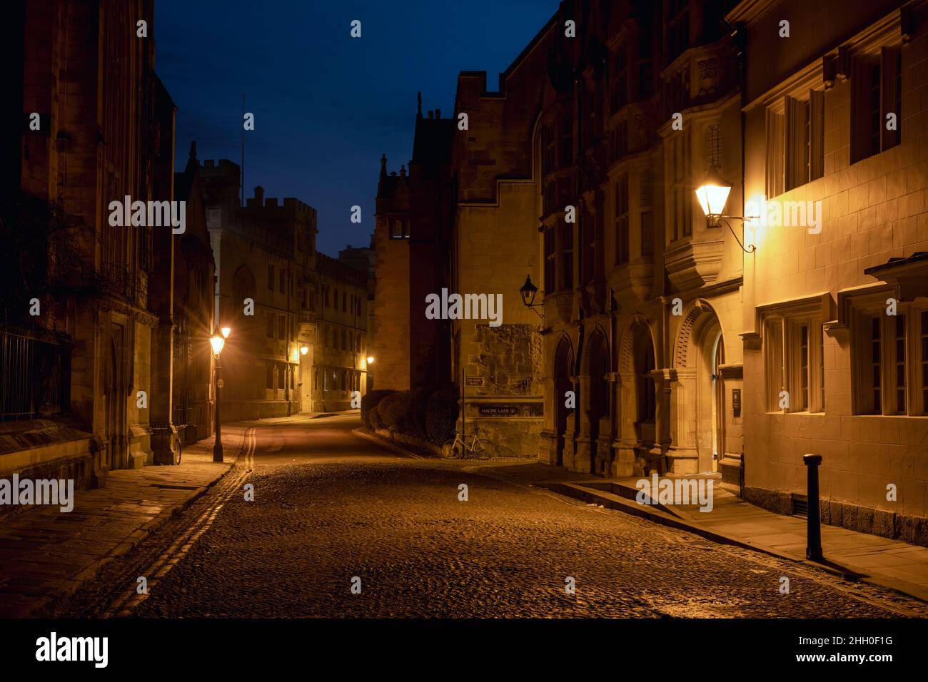 Merton Street in the early morning in january. Oxford, Oxfordshire, England Stock Photo