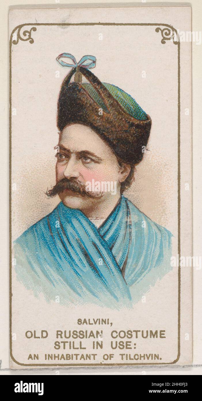 Salvini in Old Russian Costume as an Inhabitant of Tilchvin, from the set Actors and Actresses, First Series (N70) for Duke brand cigarettes 1888–89 Issued by W. Duke, Sons & Co. American Trade cards from the 'Actors and Actresses' First Series (N70), issued in a set of 50 cards in 1888-89 to promote W. Duke Sons & Co. brand cigarettes.. Salvini in Old Russian Costume as an Inhabitant of Tilchvin, from the set Actors and Actresses, First Series (N70) for Duke brand cigarettes. 1888–89. Commercial color lithograph. Issued by W. Duke, Sons & Co. (New York and Durham, N.C.) Stock Photo