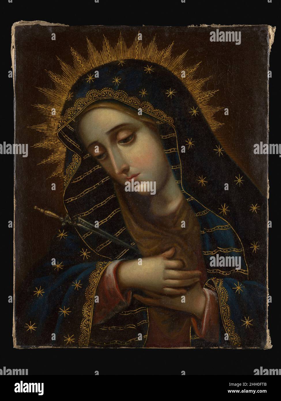 The Virgin of Sorrows 18th century Spanish Colonial. The Virgin of Sorrows. Spanish Colonial. 18th century. Oil on canvas. Possibly made in Mexico Stock Photo