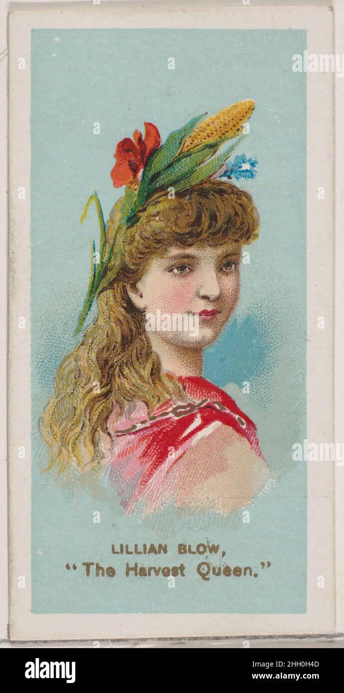 Lillian Blow as 'The Harvest Queen,' from the series Fancy Dress Ball Costumes (N73) for Duke brand cigarettes 1889 Issued by W. Duke, Sons & Co. American Trade cards from the 'Fancy Dress Ball Costumes' series (N73), issued in a set of 50 cards in 1889 to promote W. Duke Sons & Co. brand cigarettes.. Lillian Blow as 'The Harvest Queen,' from the series Fancy Dress Ball Costumes (N73) for Duke brand cigarettes. 1889. Commercial color lithograph. Issued by W. Duke, Sons & Co. (New York and Durham, N.C.) Stock Photo