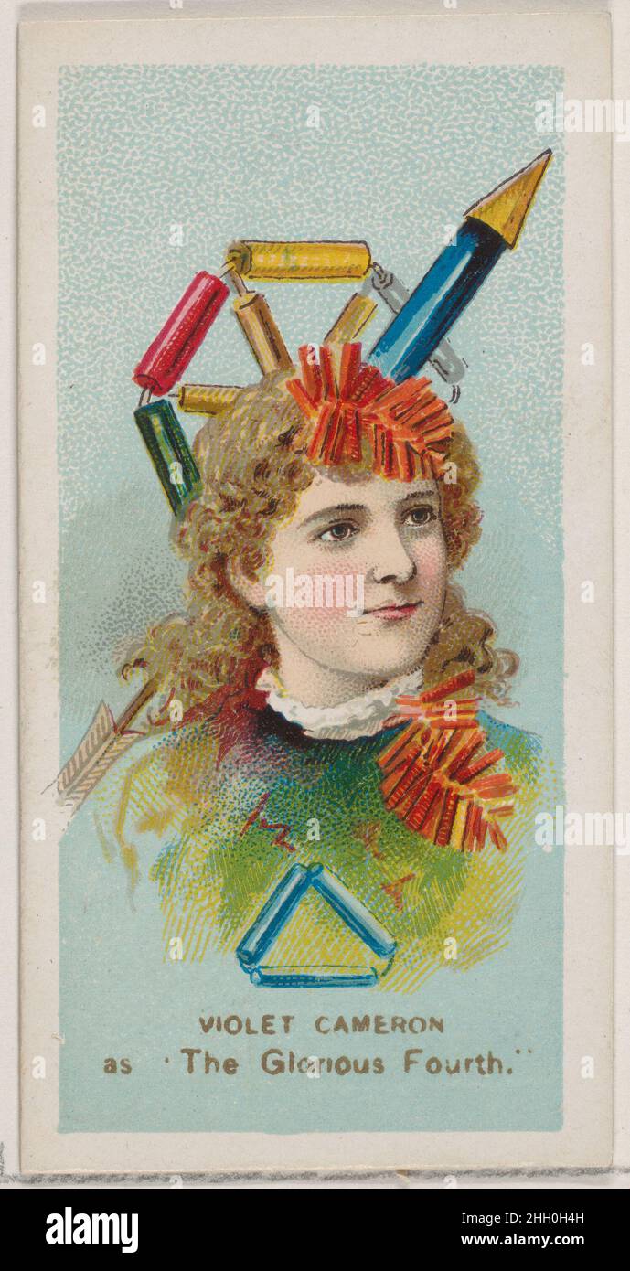 Violet Cameron as 'The Glorious Fourth,' from the series Fancy Dress Ball Costumes (N73) for Duke brand cigarettes 1889 Issued by W. Duke, Sons & Co. American Trade cards from the 'Fancy Dress Ball Costumes' series (N73), issued in a set of 50 cards in 1889 to promote W. Duke Sons & Co. brand cigarettes.. Violet Cameron as 'The Glorious Fourth,' from the series Fancy Dress Ball Costumes (N73) for Duke brand cigarettes. 1889. Commercial color lithograph. Issued by W. Duke, Sons & Co. (New York and Durham, N.C.) Stock Photo