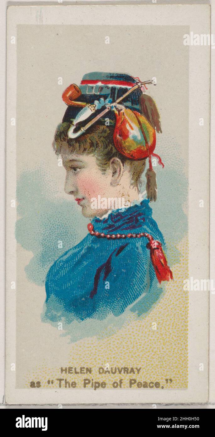 Helen Dauvray as 'The Pipe of Peace,' from the series Fancy Dress Ball Costumes (N73) for Duke brand cigarettes 1889 Issued by W. Duke, Sons & Co. American Trade cards from the 'Fancy Dress Ball Costumes' series (N73), issued in a set of 50 cards in 1889 to promote W. Duke Sons & Co. brand cigarettes.. Helen Dauvray as 'The Pipe of Peace,' from the series Fancy Dress Ball Costumes (N73) for Duke brand cigarettes. 1889. Commercial color lithograph. Issued by W. Duke, Sons & Co. (New York and Durham, N.C.) Stock Photo