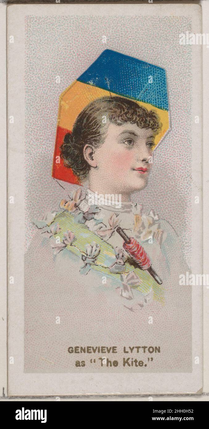 Genevieve Lytton as 'The Kite,' from the series Fancy Dress Ball Costumes (N73) for Duke brand cigarettes 1889 Issued by W. Duke, Sons & Co. American Trade cards from the 'Fancy Dress Ball Costumes' series (N73), issued in a set of 50 cards in 1889 to promote W. Duke Sons & Co. brand cigarettes.. Genevieve Lytton as 'The Kite,' from the series Fancy Dress Ball Costumes (N73) for Duke brand cigarettes. 1889. Commercial color lithograph. Issued by W. Duke, Sons & Co. (New York and Durham, N.C.) Stock Photo