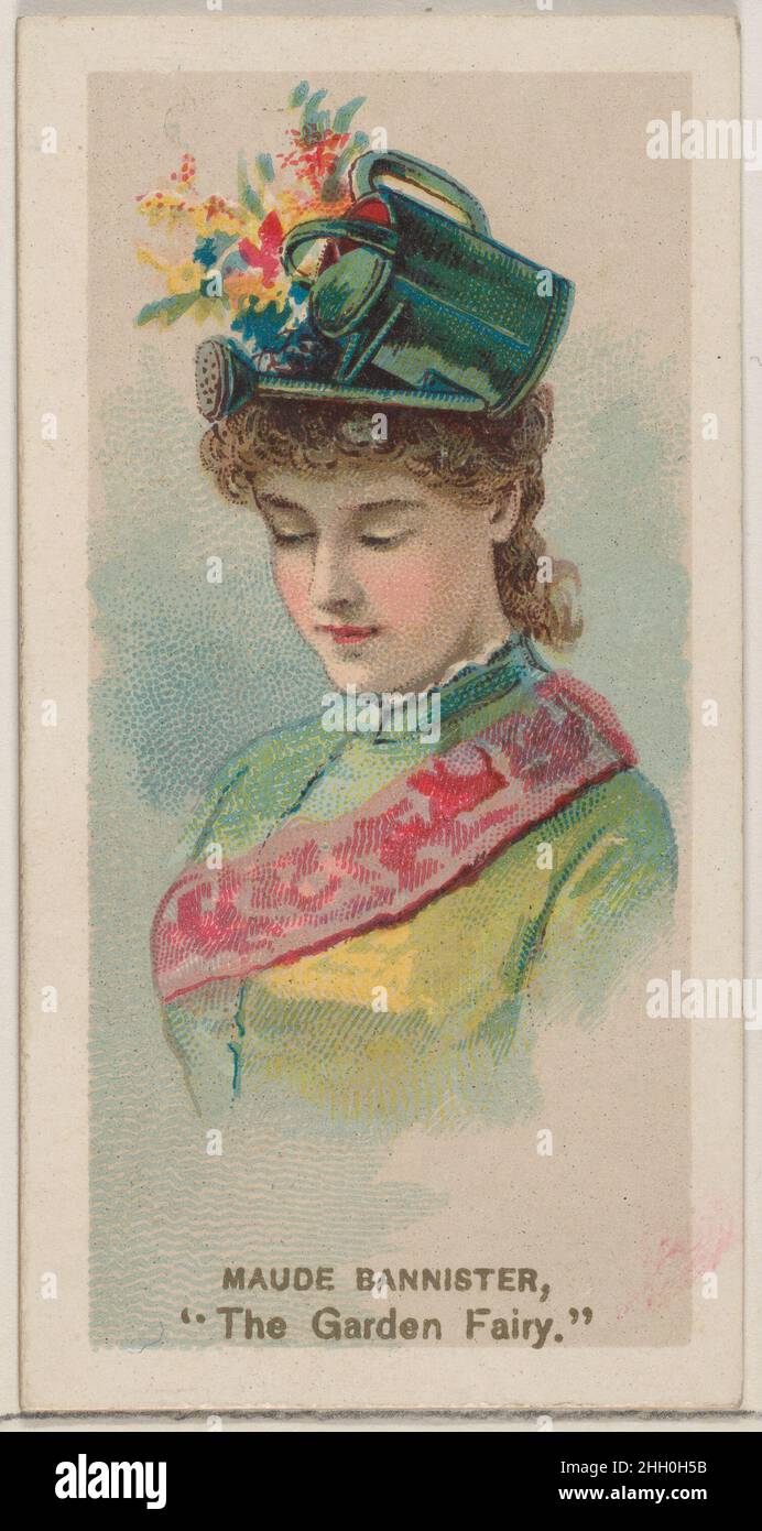 Maude Bannister as 'The Garden Fairy,' from the series Fancy Dress Ball Costumes (N73) for Duke brand cigarettes 1889 Issued by W. Duke, Sons & Co. American Trade cards from the 'Fancy Dress Ball Costumes' series (N73), issued in a set of 50 cards in 1889 to promote W. Duke Sons & Co. brand cigarettes.. Maude Bannister as 'The Garden Fairy,' from the series Fancy Dress Ball Costumes (N73) for Duke brand cigarettes. 1889. Commercial color lithograph. Issued by W. Duke, Sons & Co. (New York and Durham, N.C.) Stock Photo