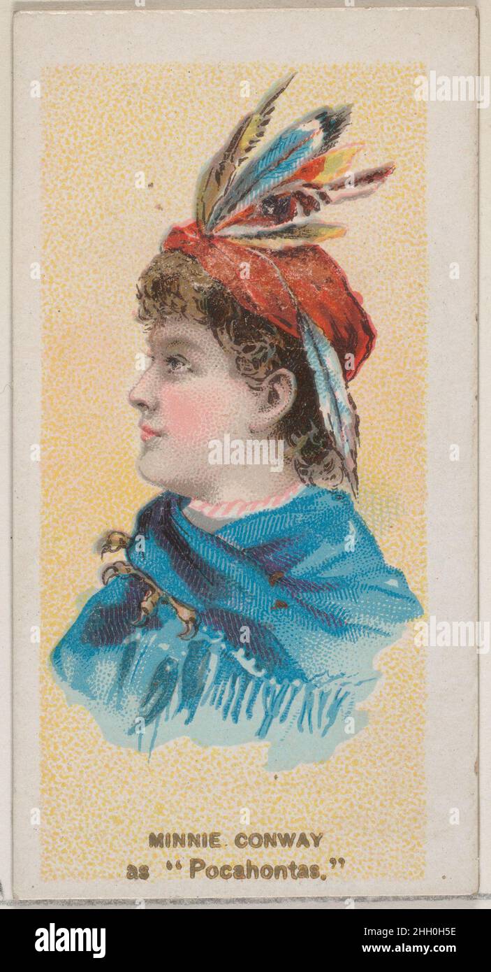 Minnie Conway as 'Pocahontas,' from the series Fancy Dress Ball Costumes (N73) for Duke brand cigarettes 1889 Issued by W. Duke, Sons & Co. American Trade cards from the 'Fancy Dress Ball Costumes' series (N73), issued in a set of 50 cards in 1889 to promote W. Duke Sons & Co. brand cigarettes.. Minnie Conway as 'Pocahontas,' from the series Fancy Dress Ball Costumes (N73) for Duke brand cigarettes. 1889. Commercial color lithograph. Issued by W. Duke, Sons & Co. (New York and Durham, N.C.) Stock Photo