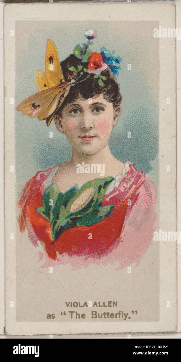Viola Allen as 'The Butterfly,' from the series Fancy Dress Ball Costumes (N73) for Duke brand cigarettes 1889 Issued by W. Duke, Sons & Co. American Trade cards from the 'Fancy Dress Ball Costumes' series (N73), issued in a set of 50 cards in 1889 to promote W. Duke Sons & Co. brand cigarettes.. Viola Allen as 'The Butterfly,' from the series Fancy Dress Ball Costumes (N73) for Duke brand cigarettes. 1889. Commercial color lithograph. Issued by W. Duke, Sons & Co. (New York and Durham, N.C.) Stock Photo