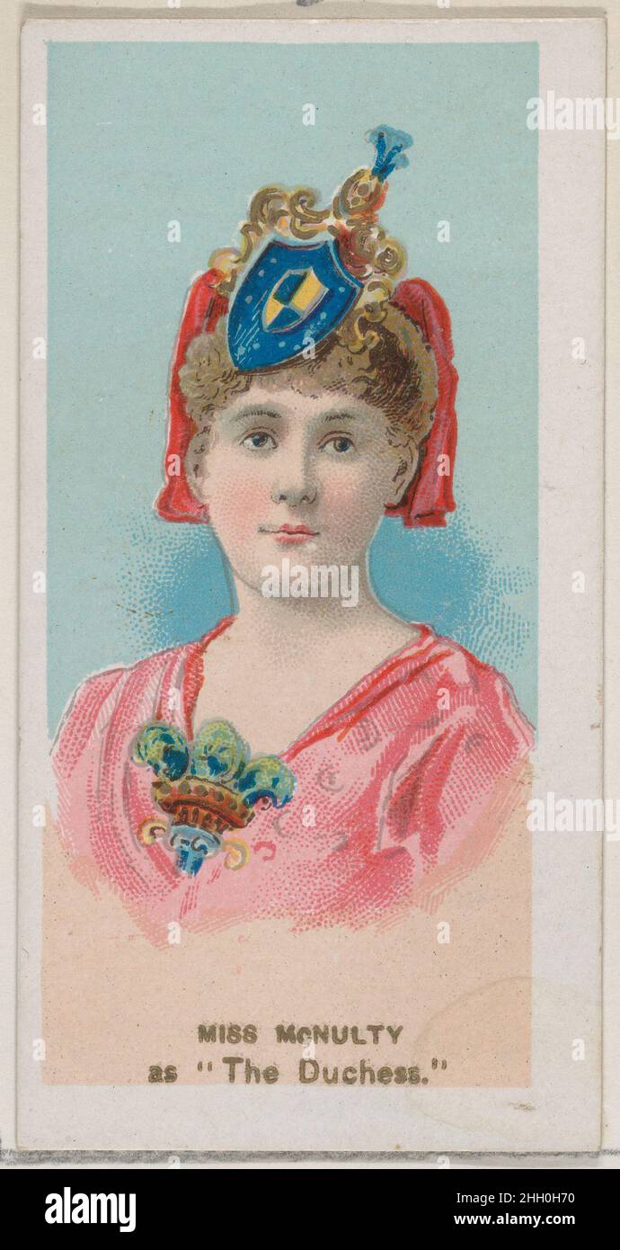Miss McNulty as 'The Duchess,' from the series Fancy Dress Ball Costumes (N73) for Duke brand cigarettes 1889 Issued by W. Duke, Sons & Co. American Trade cards from the 'Fancy Dress Ball Costumes' series (N73), issued in a set of 50 cards in 1889 to promote W. Duke Sons & Co. brand cigarettes.. Miss McNulty as 'The Duchess,' from the series Fancy Dress Ball Costumes (N73) for Duke brand cigarettes. 1889. Commercial color lithograph. Issued by W. Duke, Sons & Co. (New York and Durham, N.C.) Stock Photo