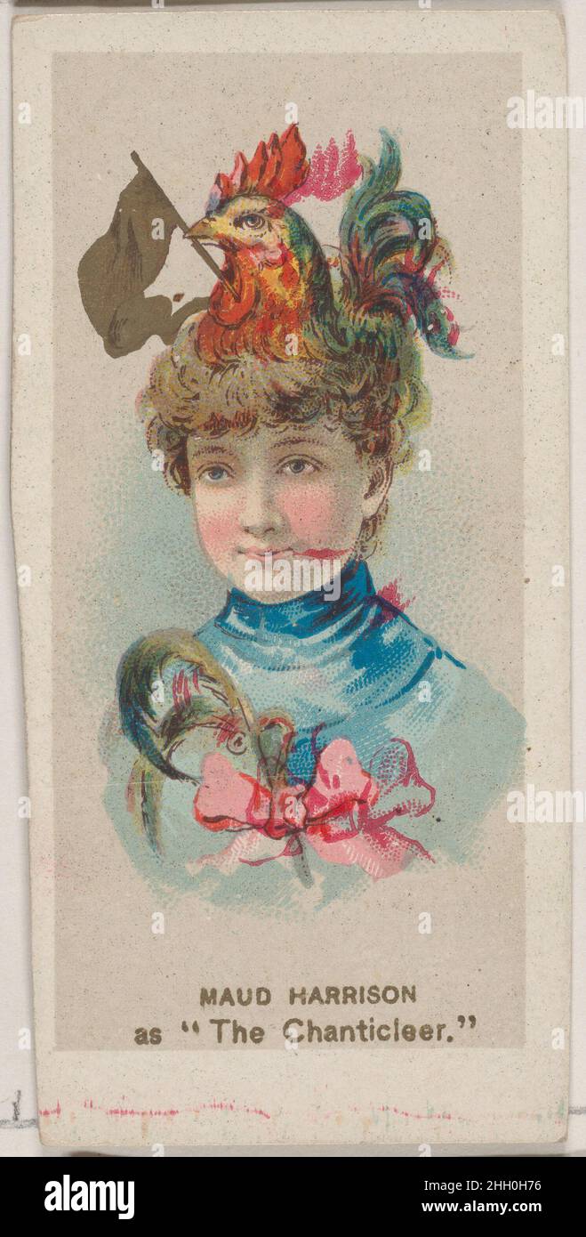 Maud Harrison as 'The Chanticlear,' from the series Fancy Dress Ball Costumes (N73) for Duke brand cigarettes 1889 Issued by W. Duke, Sons & Co. American Trade cards from the 'Fancy Dress Ball Costumes' series (N73), issued in a set of 50 cards in 1889 to promote W. Duke Sons & Co. brand cigarettes.. Maud Harrison as 'The Chanticlear,' from the series Fancy Dress Ball Costumes (N73) for Duke brand cigarettes. 1889. Commercial color lithograph. Issued by W. Duke, Sons & Co. (New York and Durham, N.C.) Stock Photo