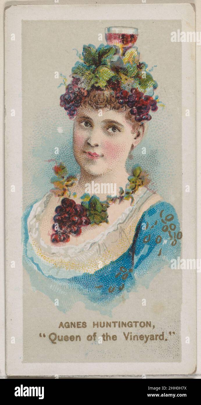 Agnes Huntington as 'Queen of the Vineyard,' from the series Fancy Dress Ball Costumes (N73) for Duke brand cigarettes 1889 Issued by W. Duke, Sons & Co. American Trade cards from the 'Fancy Dress Ball Costumes' series (N73), issued in a set of 50 cards in 1889 to promote W. Duke Sons & Co. brand cigarettes.. Agnes Huntington as 'Queen of the Vineyard,' from the series Fancy Dress Ball Costumes (N73) for Duke brand cigarettes. 1889. Commercial color lithograph. Issued by W. Duke, Sons & Co. (New York and Durham, N.C.) Stock Photo