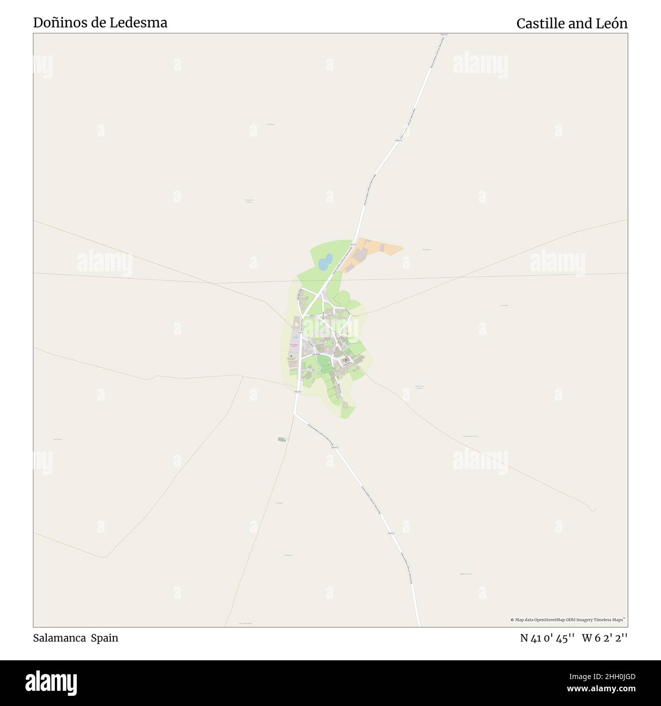 Doñinos de Ledesma, Salamanca, Spain, Castille and León, N 41 0' 45'', W 6 2' 2'', map, Timeless Map published in 2021. Travelers, explorers and adventurers like Florence Nightingale, David Livingstone, Ernest Shackleton, Lewis and Clark and Sherlock Holmes relied on maps to plan travels to the world's most remote corners, Timeless Maps is mapping most locations on the globe, showing the achievement of great dreams Stock Photo