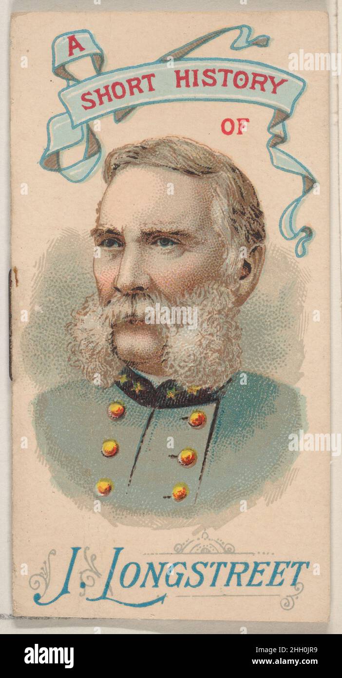 A Short History of General James Longstreet, from the Histories of Generals series of booklets (N78) for Duke brand cigarettes 1888 Issued by W. Duke, Sons & Co. American Miniature booklets from the 'Histories of Generals' series (N78), issued in a set of 50 booklets in 1888 to promote W. Duke Sons & Co. brand cigarettes. Each booklet consists of 16 pages with covers.. A Short History of General James Longstreet, from the Histories of Generals series of booklets (N78) for Duke brand cigarettes. 1888. Commercial color lithograph. Issued by W. Duke, Sons & Co. (New York and Durham, N.C.) Stock Photo