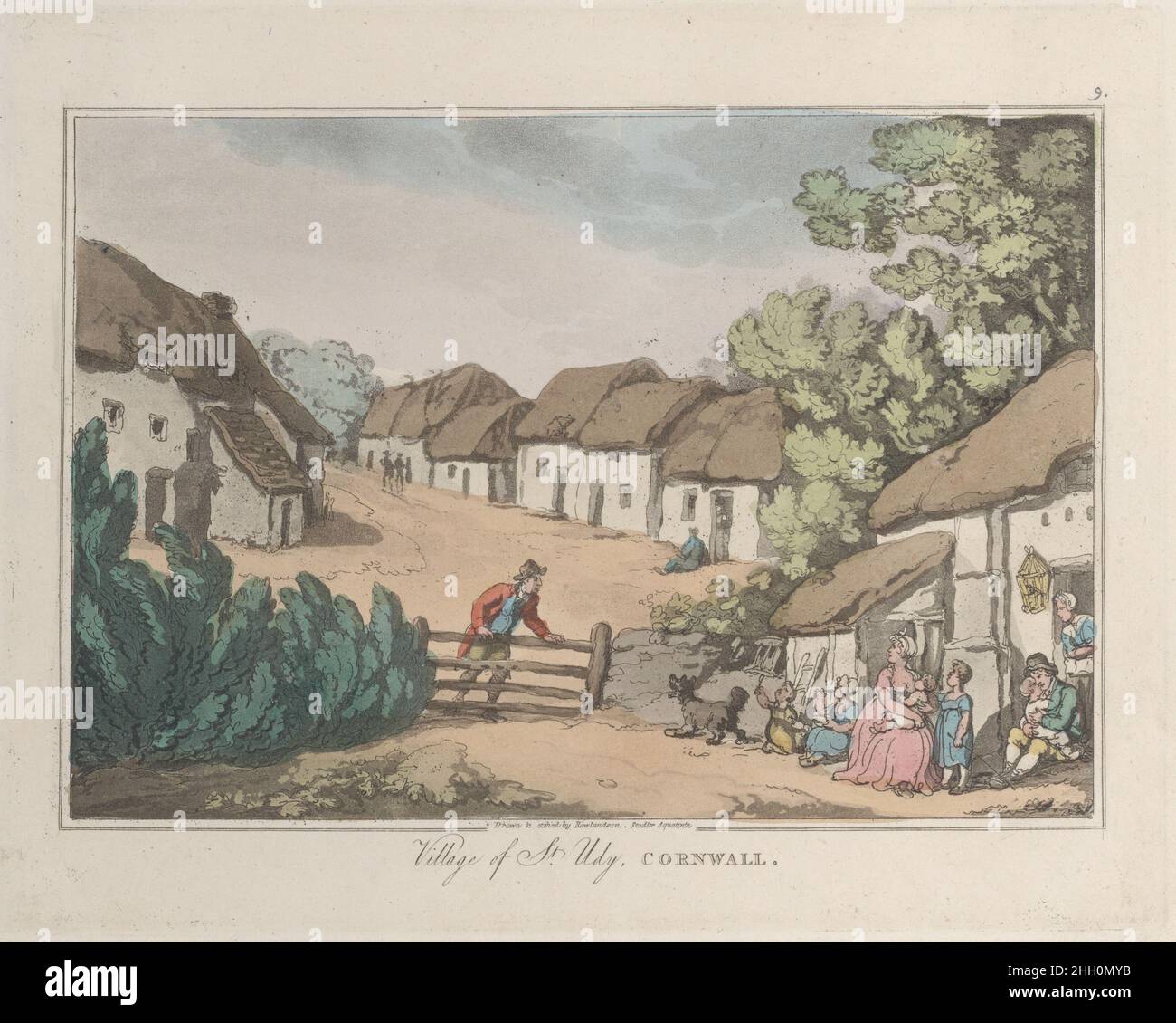 Village of St. Udy, Cornwall, from 'Sketches from Nature' 1822 Etched by Thomas Rowlandson. Village of St. Udy, Cornwall, from 'Sketches from Nature'. 'Sketches from Nature'. Etched by Thomas Rowlandson (British, London 1757–1827 London). 1822. Hand-colored etching and aquatint. Prints Stock Photo