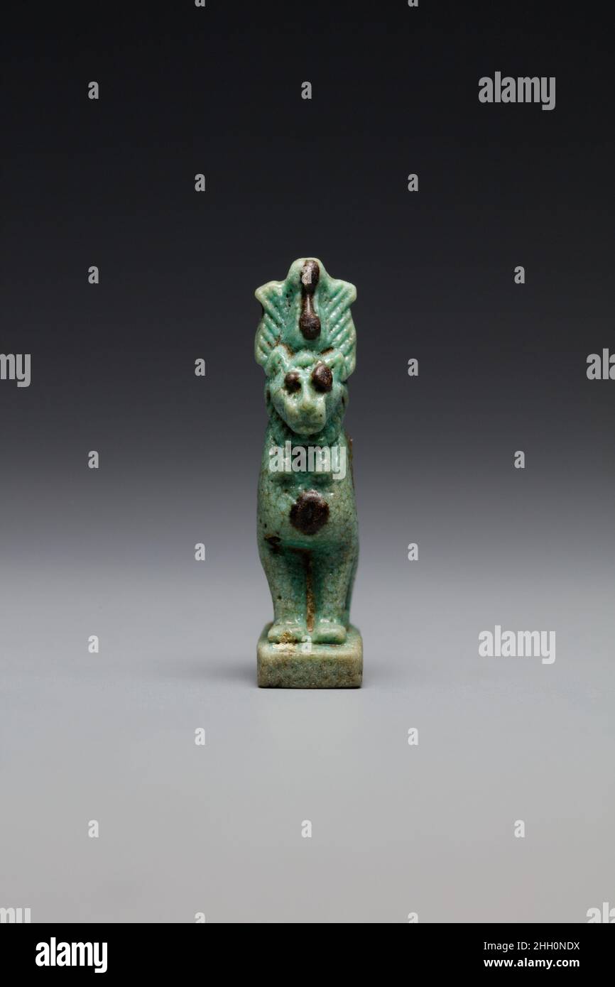Lion(?) wearing an atef crown 664–525 B.C. Late Period. Lion(?) wearing an atef crown. 664–525 B.C.. Faience. Late Period. From Egypt. Dynasty 26 Stock Photo