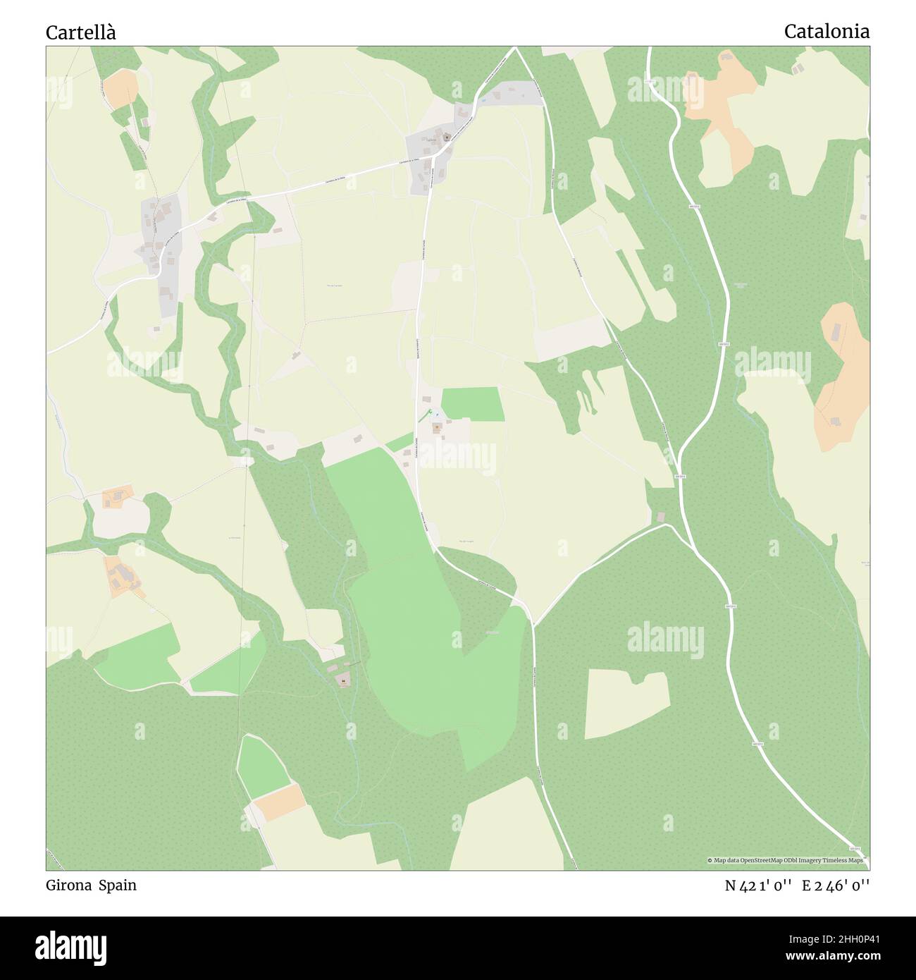 Cartellà, Girona, Spain, Catalonia, N 42 1' 0'', E 2 46' 0'', map, Timeless Map published in 2021. Travelers, explorers and adventurers like Florence Nightingale, David Livingstone, Ernest Shackleton, Lewis and Clark and Sherlock Holmes relied on maps to plan travels to the world's most remote corners, Timeless Maps is mapping most locations on the globe, showing the achievement of great dreams Stock Photo