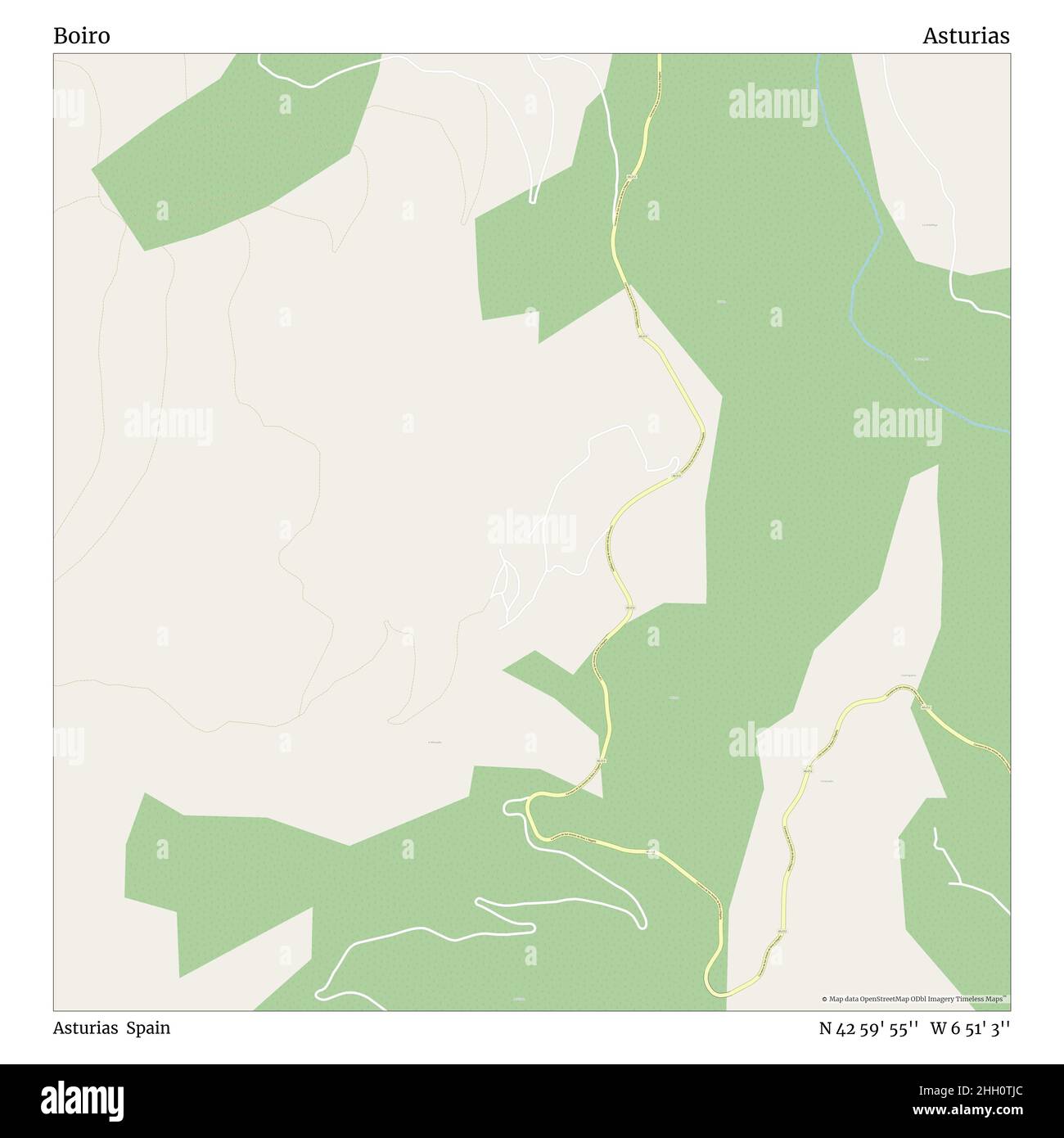 Boiro, Asturias, Spain, Asturias, N 42 59' 55'', W 6 51' 3'', map, Timeless Map published in 2021. Travelers, explorers and adventurers like Florence Nightingale, David Livingstone, Ernest Shackleton, Lewis and Clark and Sherlock Holmes relied on maps to plan travels to the world's most remote corners, Timeless Maps is mapping most locations on the globe, showing the achievement of great dreams Stock Photo