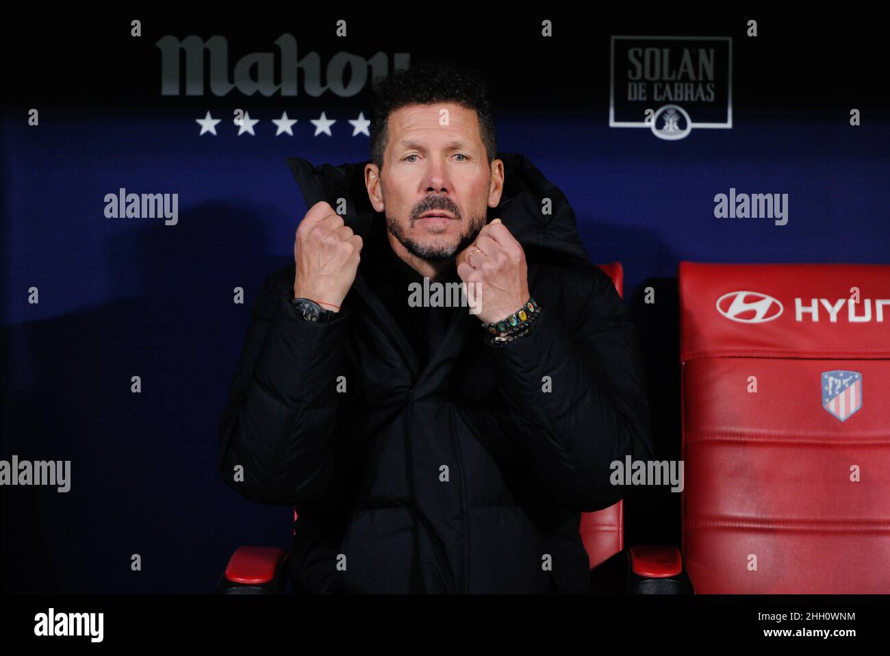 Madrid, Spain. 22nd Jan, 2021. Atletico de Madrid's coach Diego Simeone reacts during a Spanish first division league football match between Atletico de Madrid and Valencia CF in Madrid, Spain, Jan. 22, 2021. Credit: Gustavo Valiente/Xinhua/Alamy Live News Stock Photo