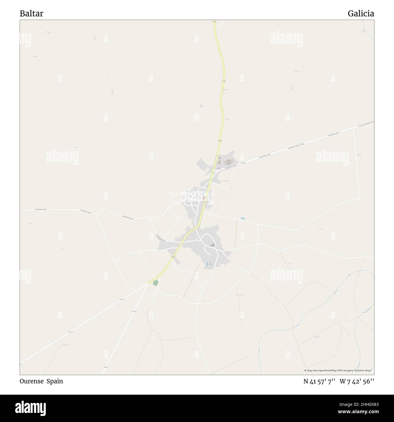 Baltar, Ourense, Spain, Galicia, N 41 57' 7'', W 7 42' 56'', map, Timeless  Map published in 2021. Travelers, explorers and adventurers like Florence  Nightingale, David Livingstone, Ernest Shackleton, Lewis and Clark