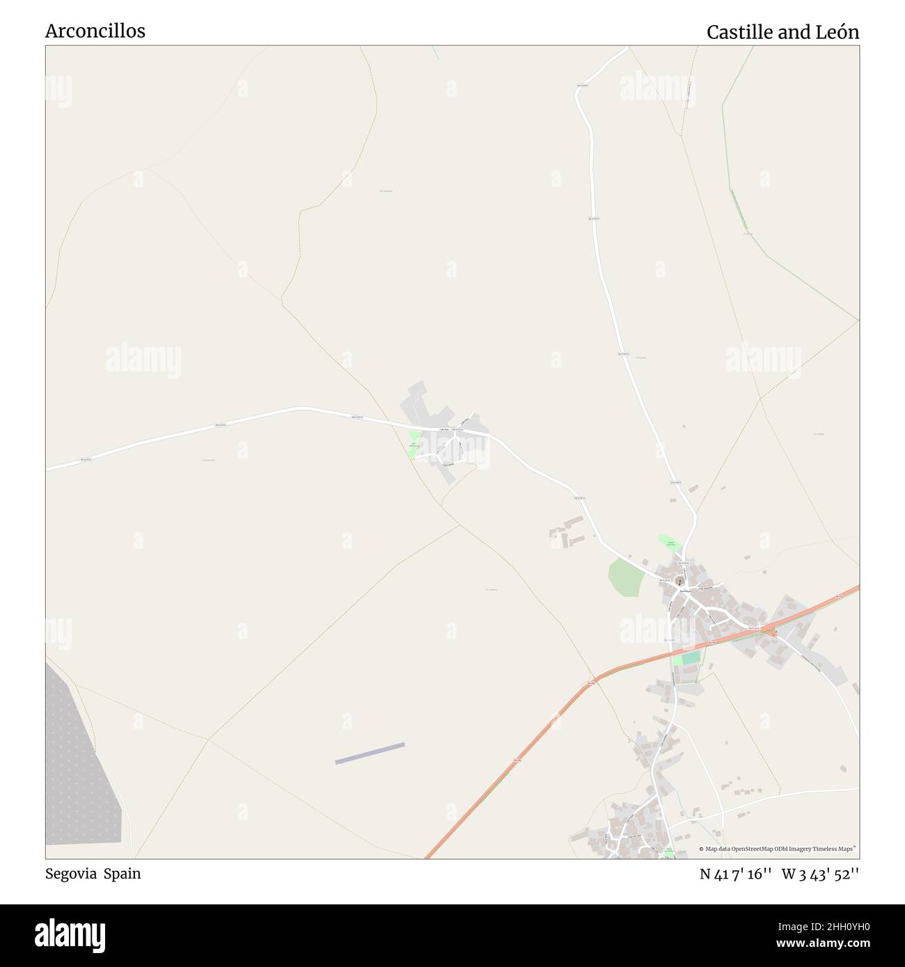 Arconcillos, Segovia, Spain, Castille and León, N 41 7' 16'', W 3 43' 52'', map, Timeless Map published in 2021. Travelers, explorers and adventurers like Florence Nightingale, David Livingstone, Ernest Shackleton, Lewis and Clark and Sherlock Holmes relied on maps to plan travels to the world's most remote corners, Timeless Maps is mapping most locations on the globe, showing the achievement of great dreams Stock Photo