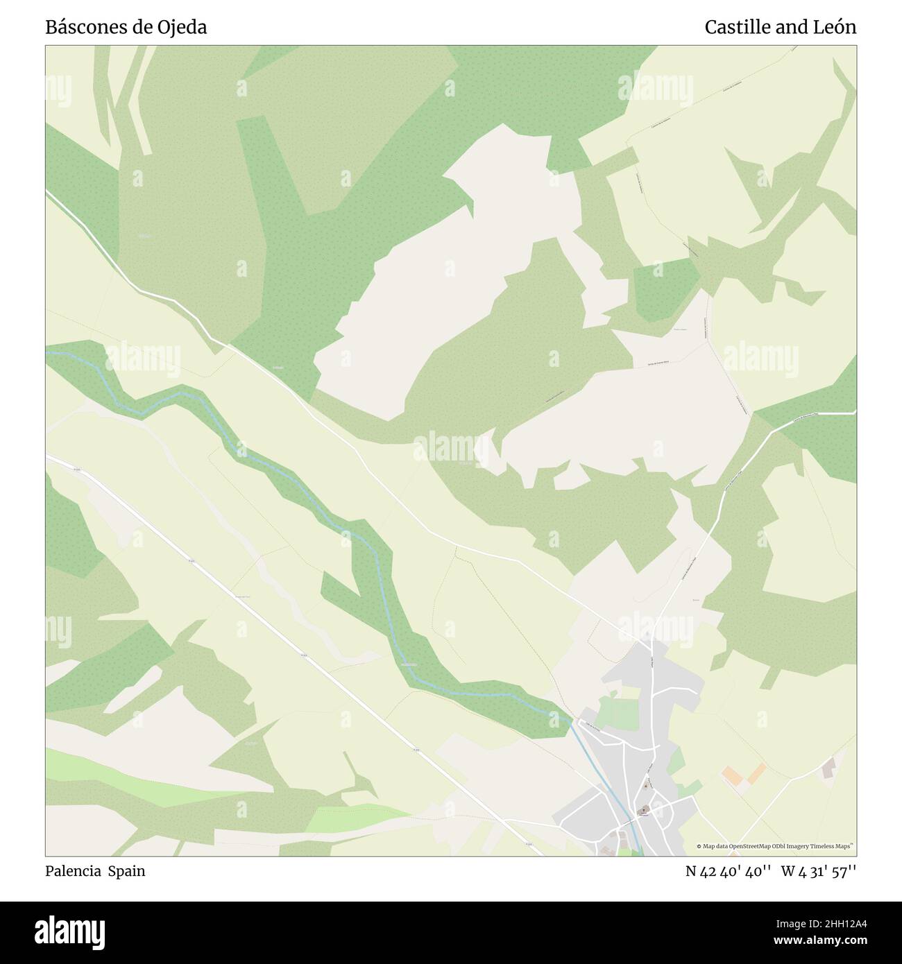 Báscones de Ojeda, Palencia, Spain, Castille and León, N 42 40' 40'', W 4 31' 57'', map, Timeless Map published in 2021. Travelers, explorers and adventurers like Florence Nightingale, David Livingstone, Ernest Shackleton, Lewis and Clark and Sherlock Holmes relied on maps to plan travels to the world's most remote corners, Timeless Maps is mapping most locations on the globe, showing the achievement of great dreams Stock Photo