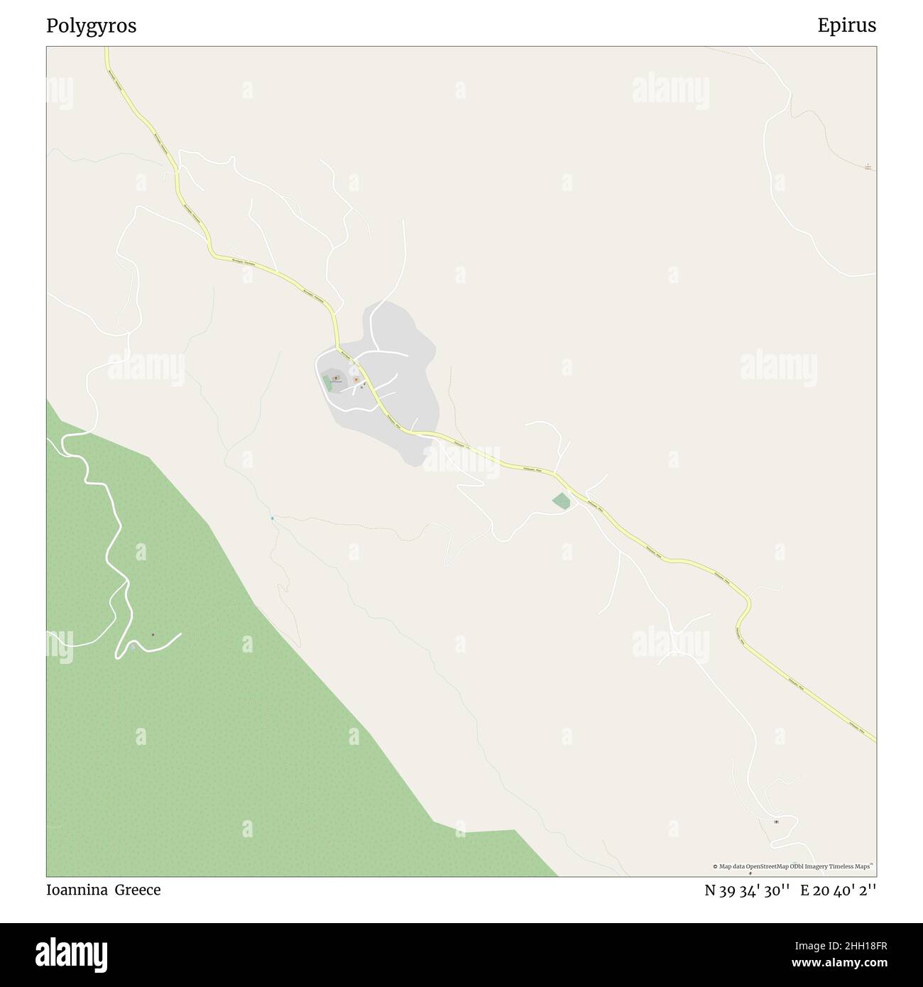 Polygyros, Ioannina, Greece, Epirus, N 39 34' 30'', E 20 40' 2'', map, Timeless Map published in 2021. Travelers, explorers and adventurers like Florence Nightingale, David Livingstone, Ernest Shackleton, Lewis and Clark and Sherlock Holmes relied on maps to plan travels to the world's most remote corners, Timeless Maps is mapping most locations on the globe, showing the achievement of great dreams Stock Photo