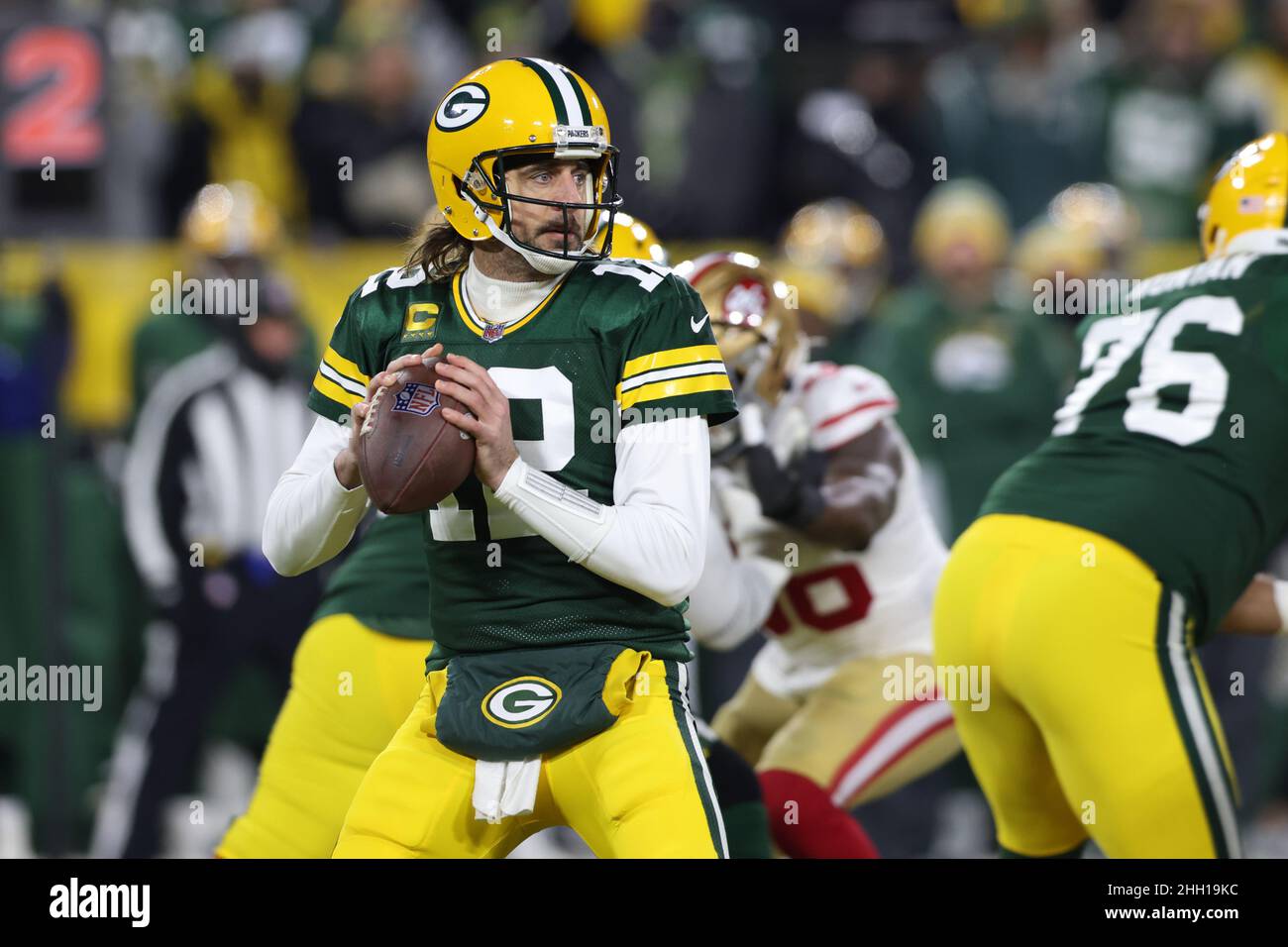 San Francisco, California, USA. 12th Jan, 2013. Green Bay Packers  quarterback Aaron Rodgers (12) passes down field on Saturday at Candlestick  Park in San Francisco, CA. The 49ers defeated the Packers 45-31