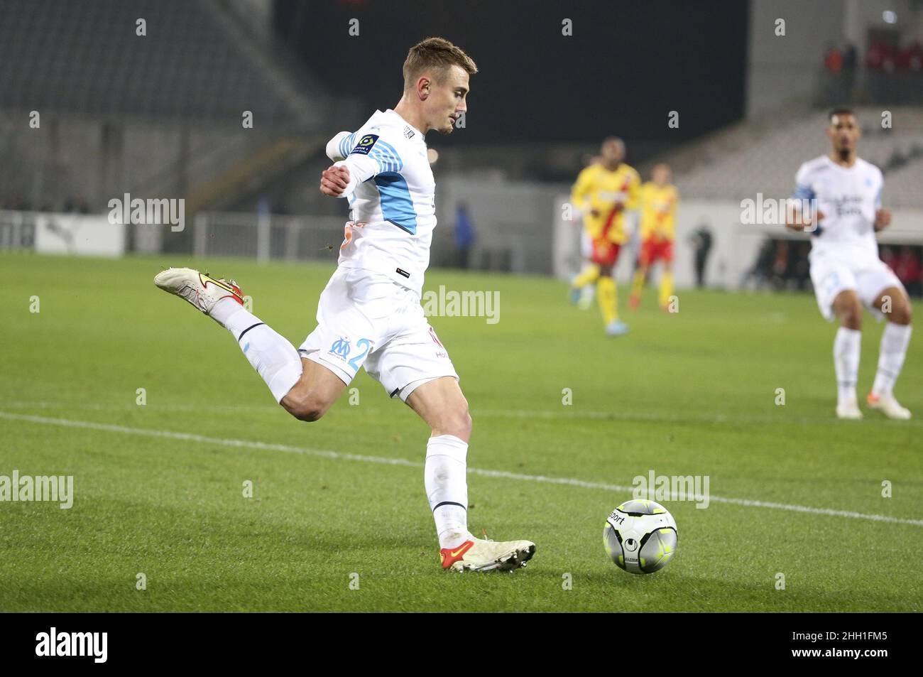 Valentin Rongier of Marseille during the French championship Ligue 1 football match between RC Lens (RCL) and Olympique de Marseille (OM) on January 22, 2022 at Stade Bollaert-Delelis in Lens, France - Photo: Jean Catuffe/DPPI/LiveMedia Stock Photo