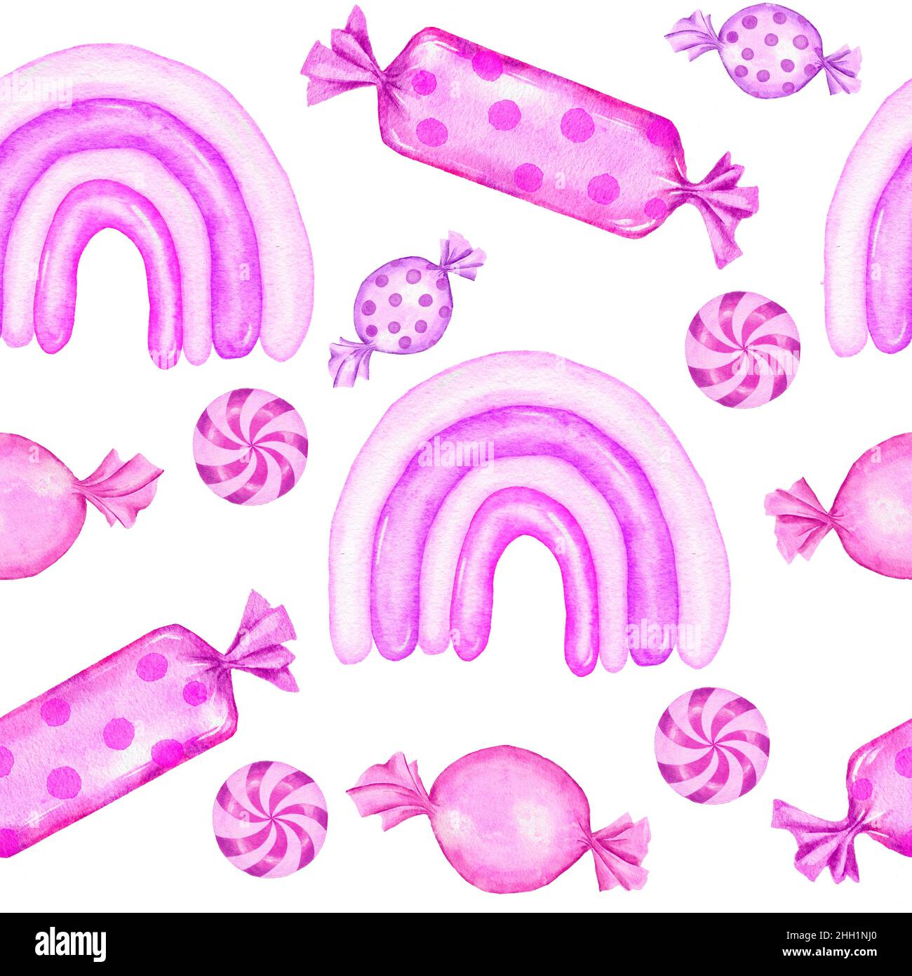 Watercolor hand drawn seamless pattern with pastel pink lollipop ...