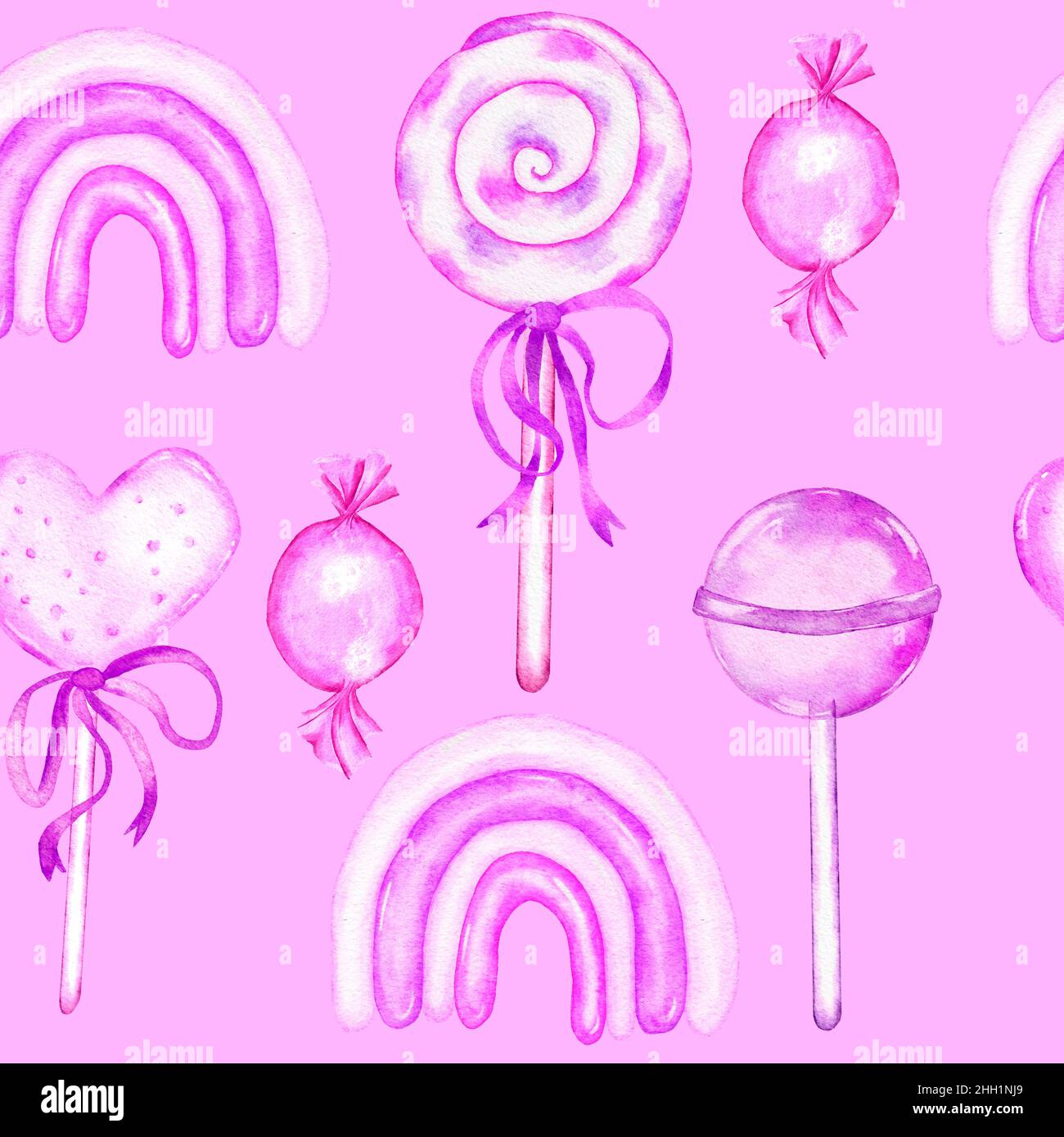 Watercolor hand drawn seamless pattern with pastel pink lollipop ...