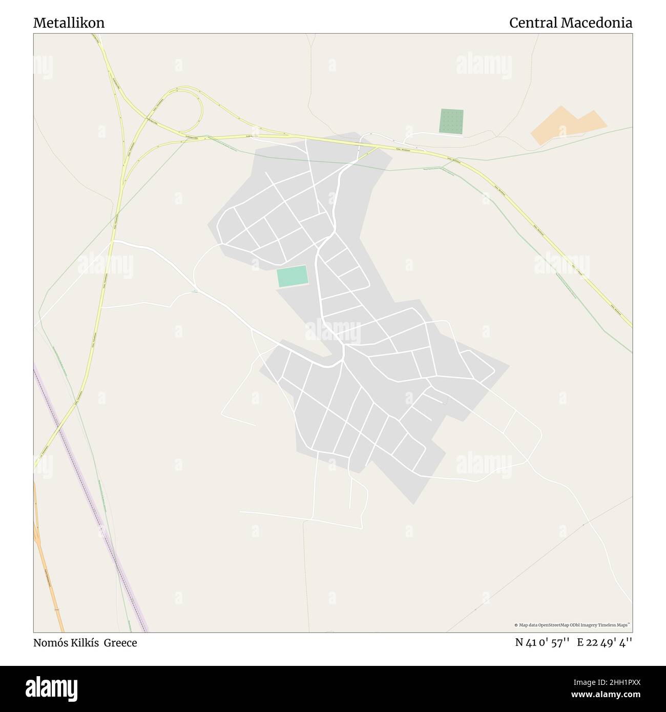 Metallikon, Nomós Kilkís, Greece, Central Macedonia, N 41 0' 57'', E 22 49' 4'', map, Timeless Map published in 2021. Travelers, explorers and adventurers like Florence Nightingale, David Livingstone, Ernest Shackleton, Lewis and Clark and Sherlock Holmes relied on maps to plan travels to the world's most remote corners, Timeless Maps is mapping most locations on the globe, showing the achievement of great dreams Stock Photo