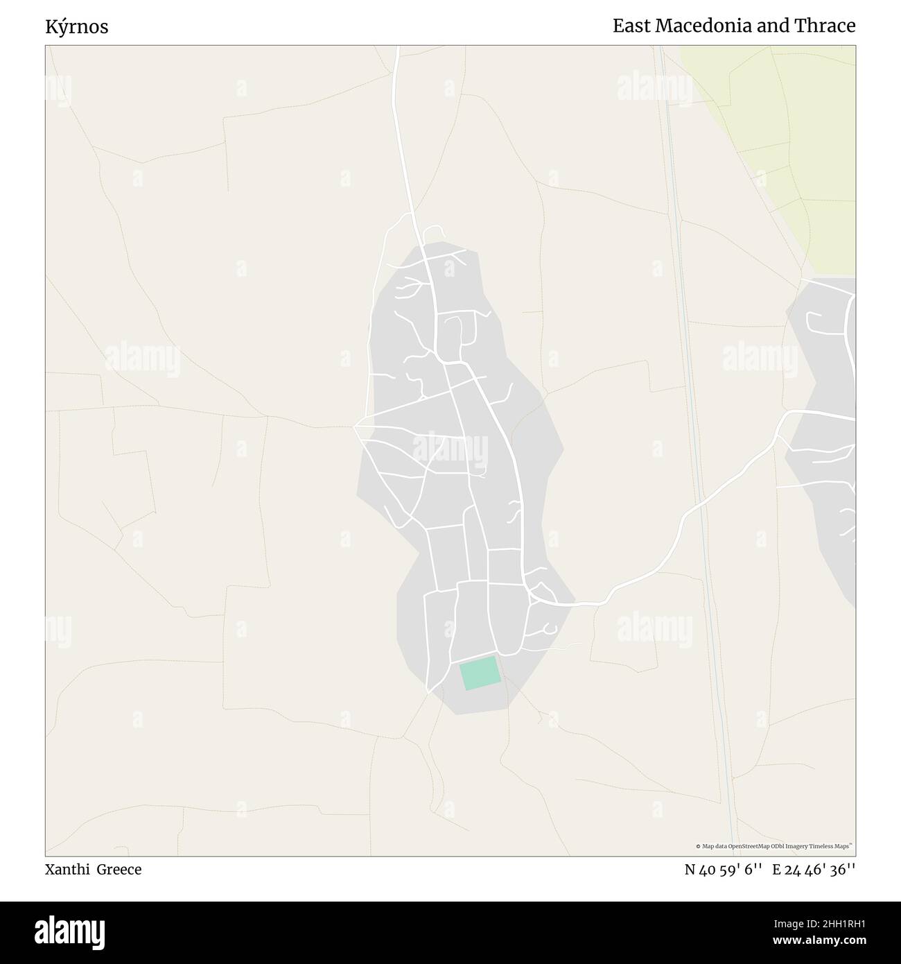 Kýrnos, Xanthi, Greece, East Macedonia and Thrace, N 40 59' 6'', E 24 46' 36'', map, Timeless Map published in 2021. Travelers, explorers and adventurers like Florence Nightingale, David Livingstone, Ernest Shackleton, Lewis and Clark and Sherlock Holmes relied on maps to plan travels to the world's most remote corners, Timeless Maps is mapping most locations on the globe, showing the achievement of great dreams Stock Photo