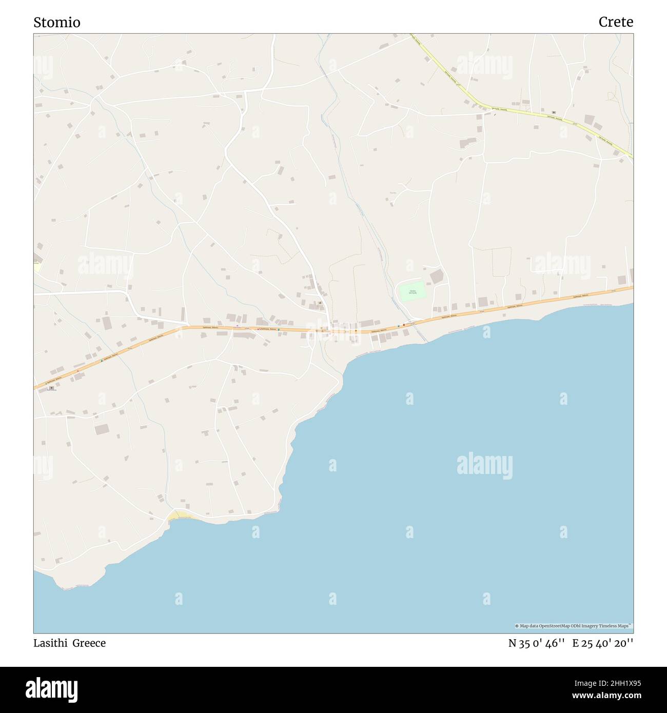 Stomio, Lasithi, Greece, Crete, N 35 0' 46'', E 25 40' 20'', map, Timeless Map published in 2021. Travelers, explorers and adventurers like Florence Nightingale, David Livingstone, Ernest Shackleton, Lewis and Clark and Sherlock Holmes relied on maps to plan travels to the world's most remote corners, Timeless Maps is mapping most locations on the globe, showing the achievement of great dreams Stock Photo