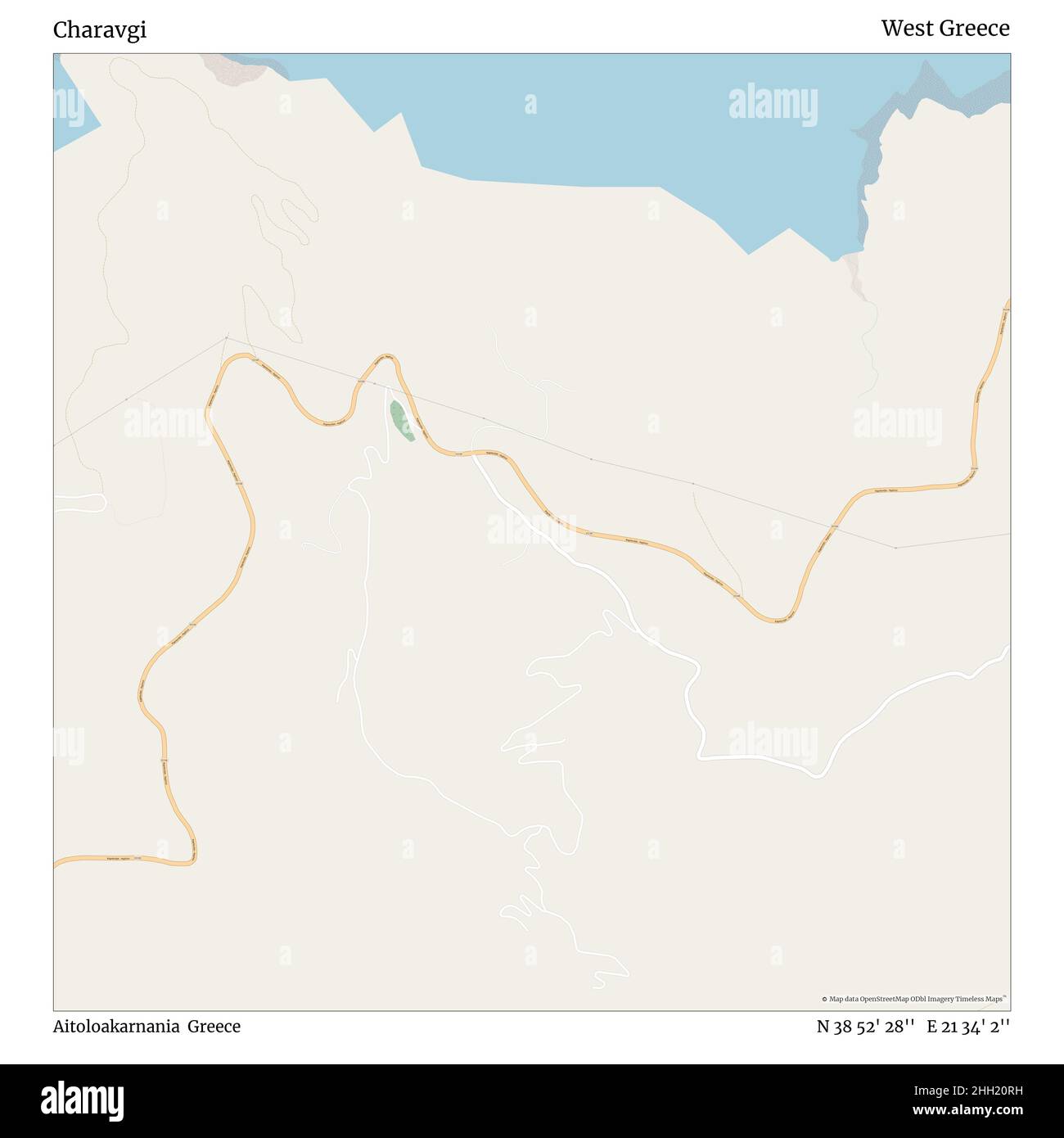 Charavgi, Aitoloakarnania, Greece, West Greece, N 38 52' 28'', E 21 34' 2'', map, Timeless Map published in 2021. Travelers, explorers and adventurers like Florence Nightingale, David Livingstone, Ernest Shackleton, Lewis and Clark and Sherlock Holmes relied on maps to plan travels to the world's most remote corners, Timeless Maps is mapping most locations on the globe, showing the achievement of great dreams Stock Photo