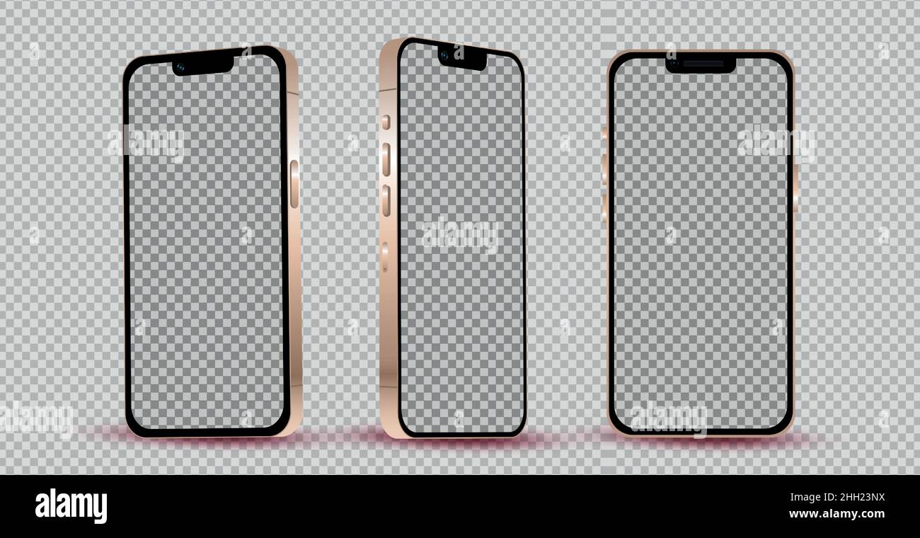 Realistic mocap without background gold mobile phone - Vector illustration Stock Vector