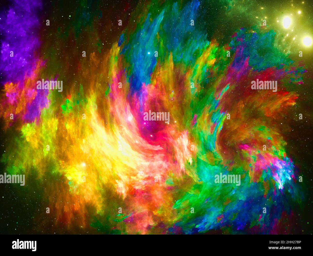 Bright space theme background - colorful strokes and stars - 3d illustration Stock Photo