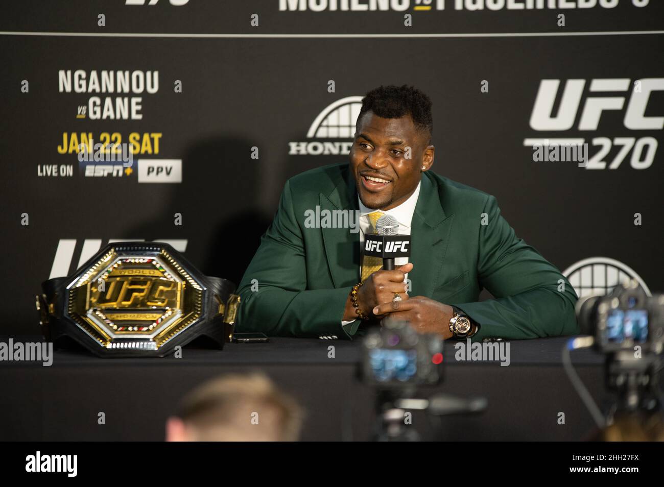 Anaheim, California, USA. 23rd Jan, 2022. UFC 270: Ngannou vs Gane: Francis  Ngannou at the post fight press conference. (Credit Image: © Dalton  Hamm/ZUMA Press Wire Stock Photo - Alamy