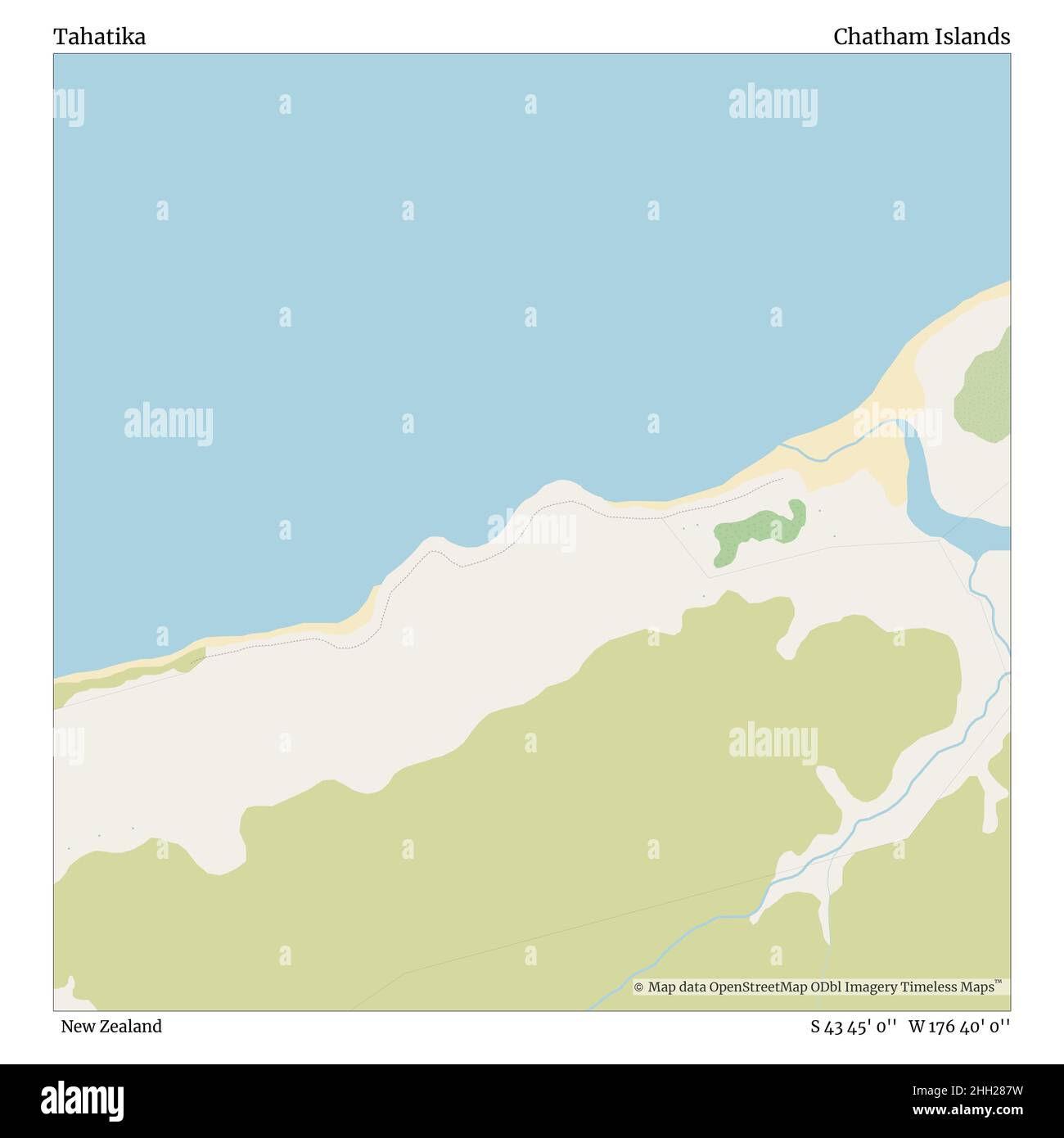 Tahatika, New Zealand, Chatham Islands, S 43 45' 0'', W 176 40' 0'', map, Timeless Map published in 2021. Travelers, explorers and adventurers like Florence Nightingale, David Livingstone, Ernest Shackleton, Lewis and Clark and Sherlock Holmes relied on maps to plan travels to the world's most remote corners, Timeless Maps is mapping most locations on the globe, showing the achievement of great dreams Stock Photo