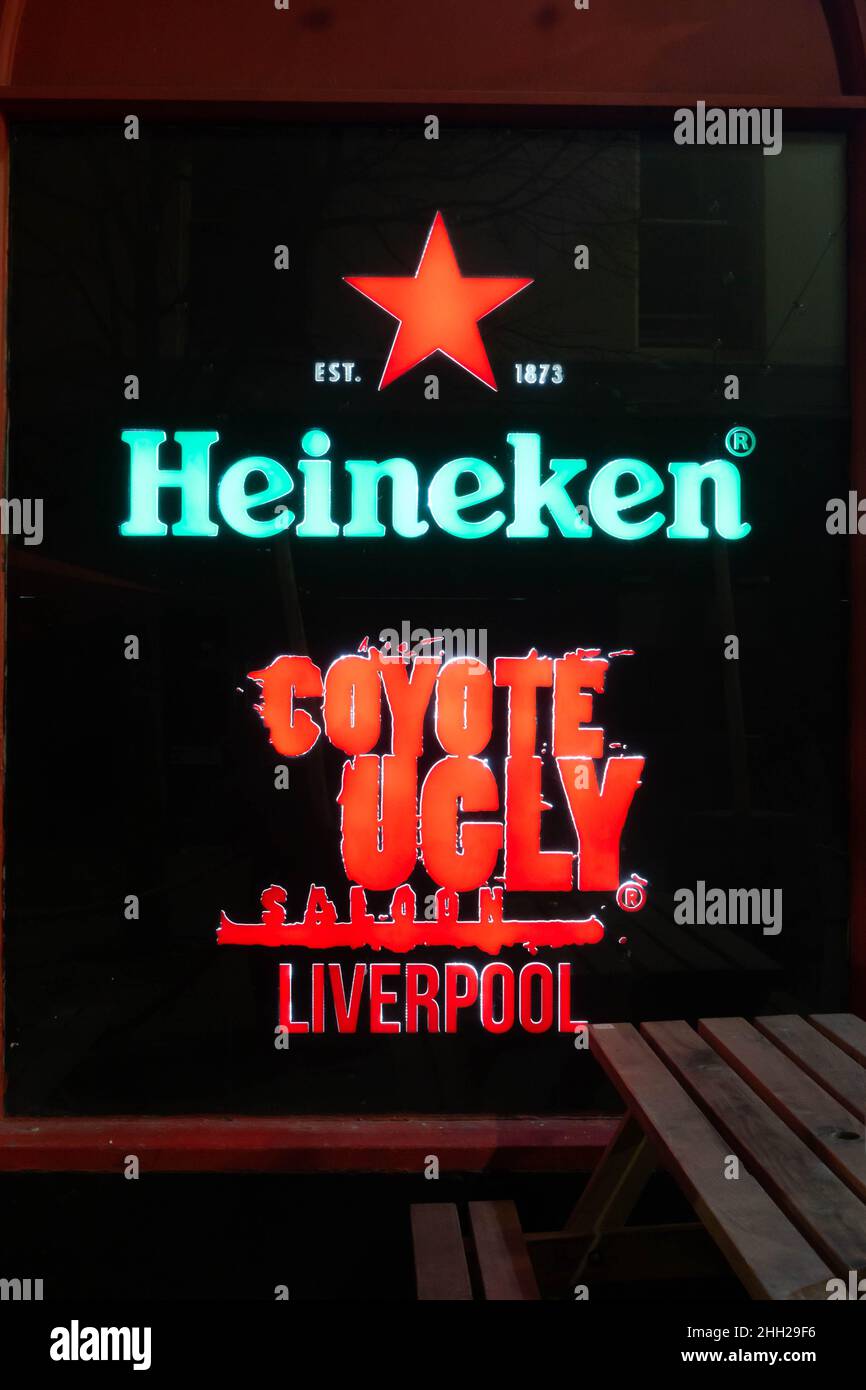 Heineken sign outside of Coyote Ugly Saloon on Bold Street in Liverpool  Stock Photo - Alamy