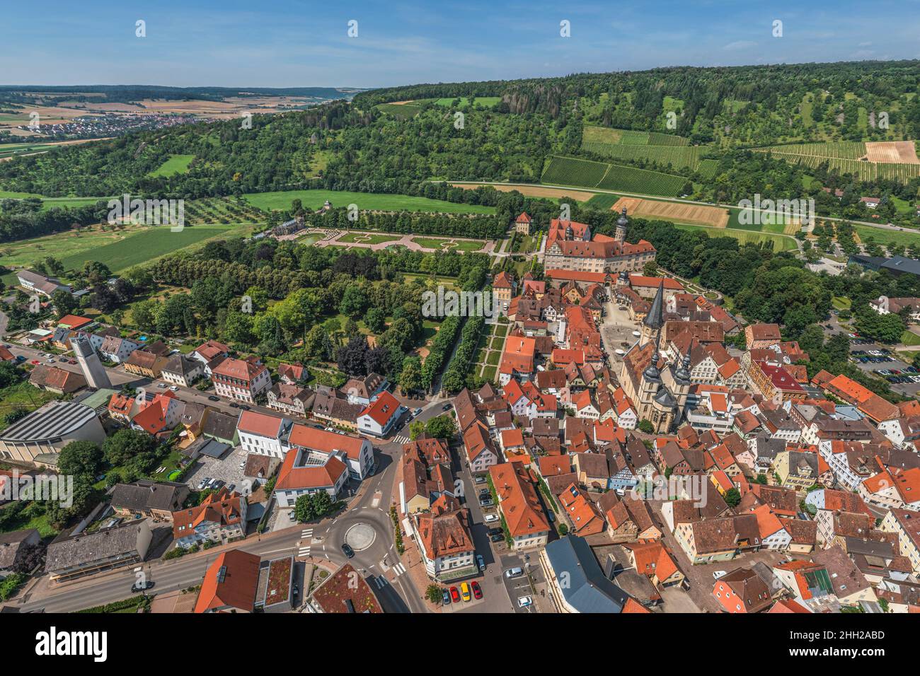 Aerial view to Weikersheim in the Tauber valley Stock Photo