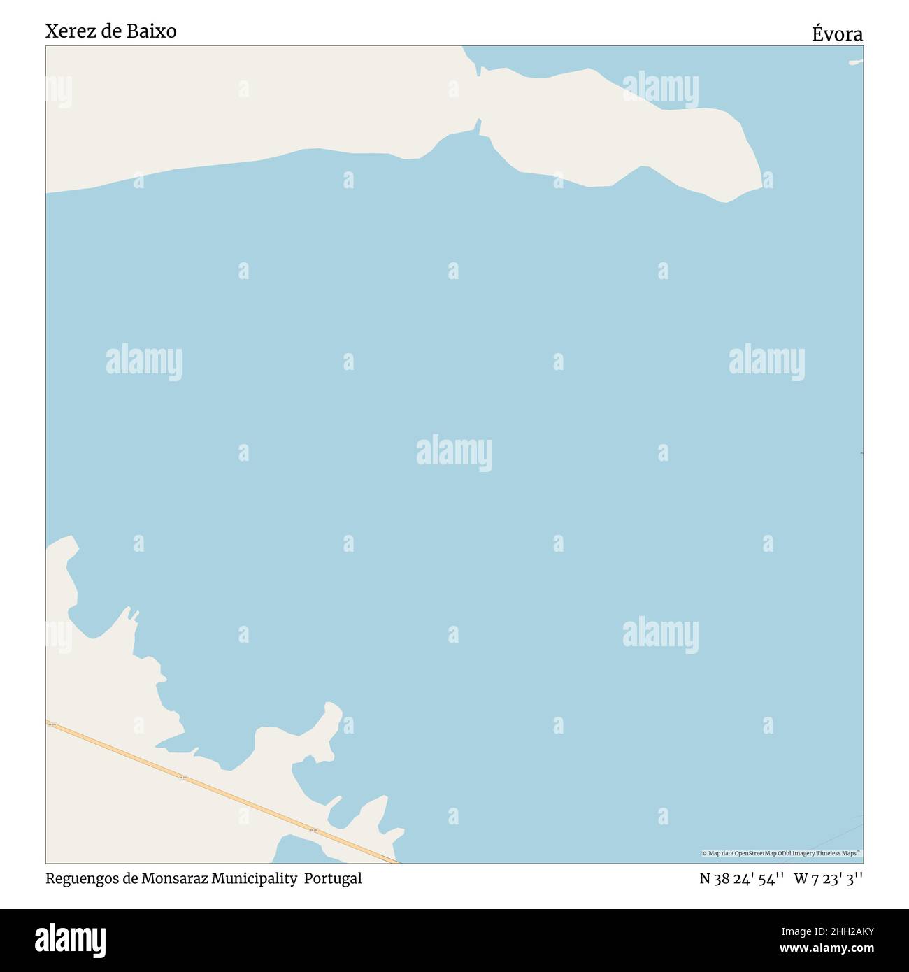 Xerez de Baixo, Reguengos de Monsaraz Municipality, Portugal, Évora, N 38 24' 54'', W 7 23' 3'', map, Timeless Map published in 2021. Travelers, explorers and adventurers like Florence Nightingale, David Livingstone, Ernest Shackleton, Lewis and Clark and Sherlock Holmes relied on maps to plan travels to the world's most remote corners, Timeless Maps is mapping most locations on the globe, showing the achievement of great dreams Stock Photo