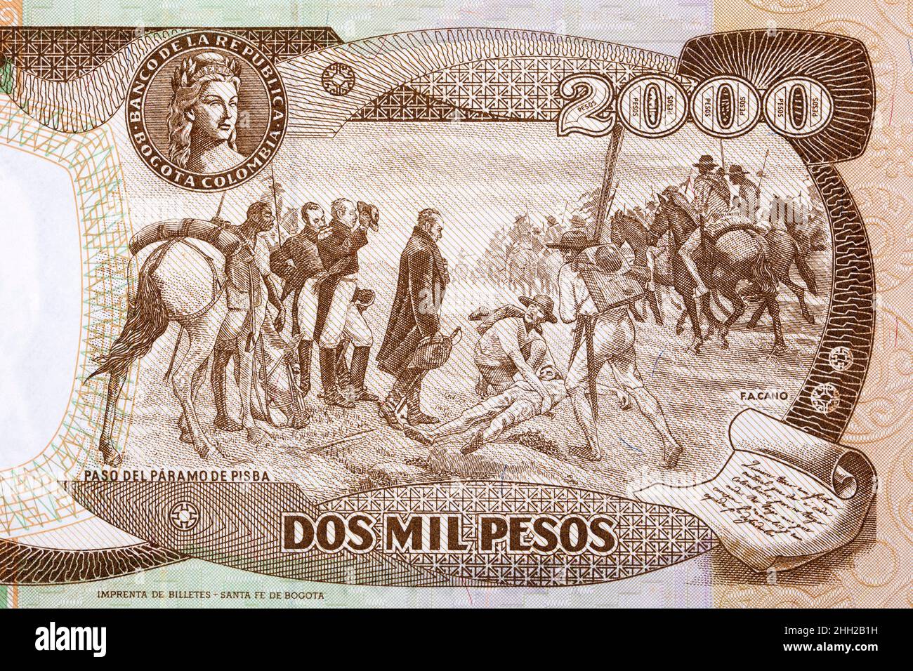 Scene at Paso del Paramo de Pisba from old Colombian money - Pesos Stock Photo