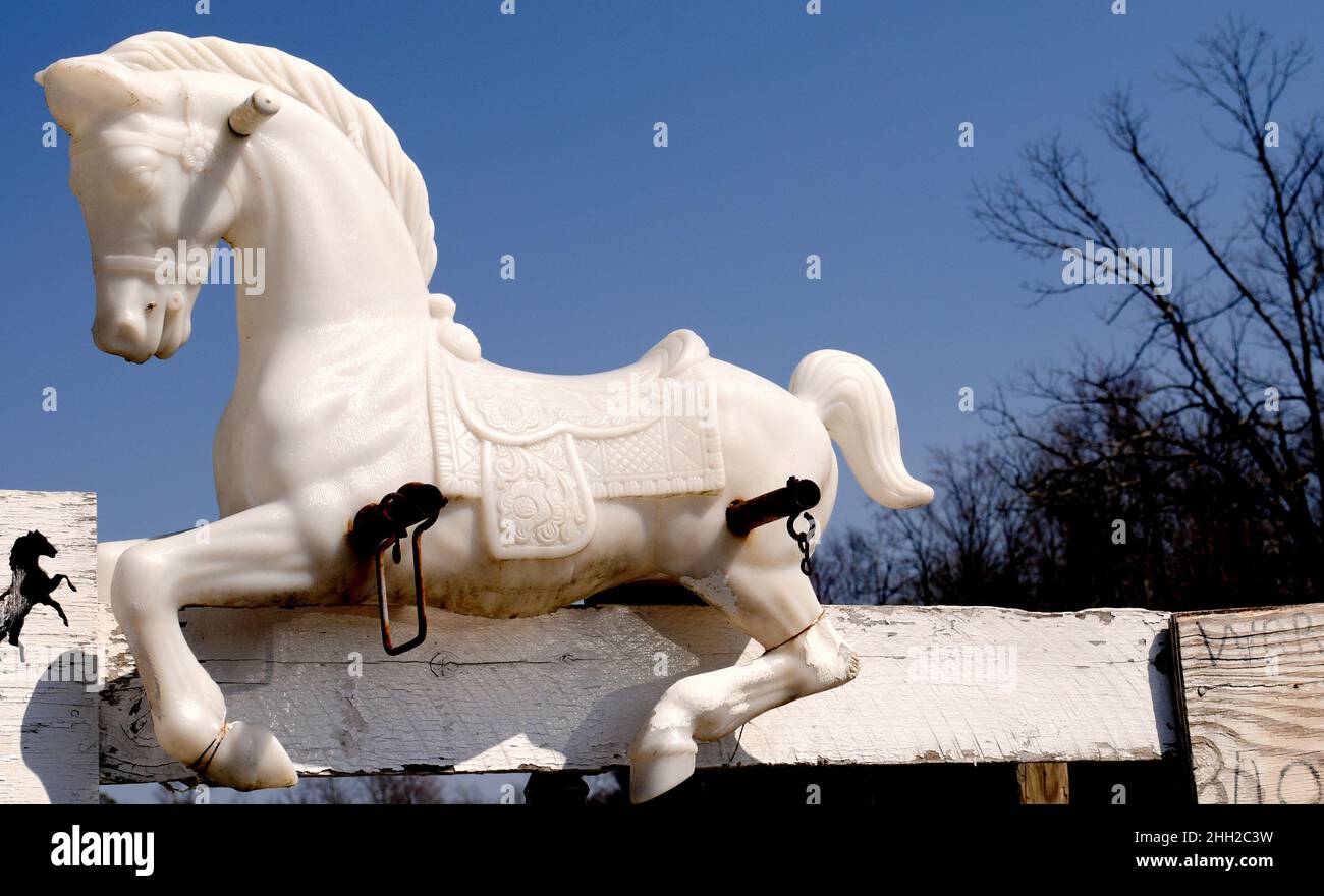 A Small Horse Statue Was Seen At The Gate In Joe Hubers Farm Stock