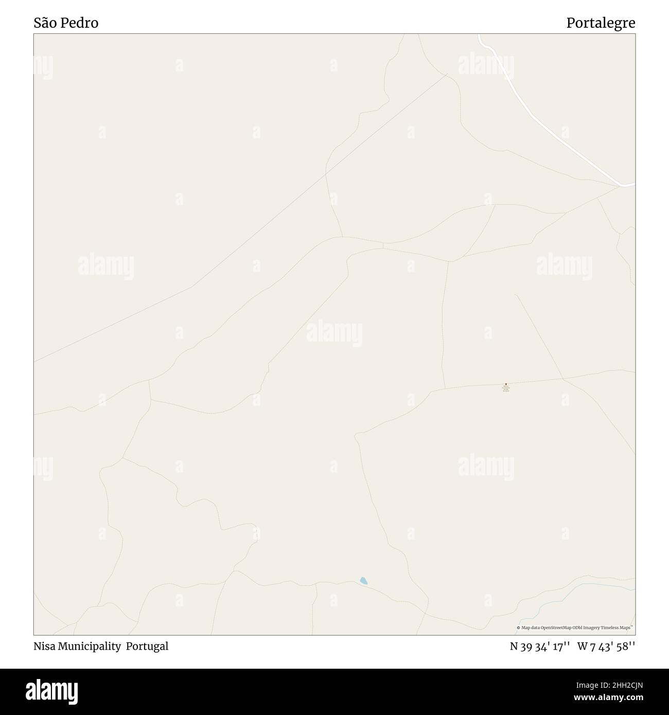 São Pedro, Nisa Municipality, Portugal, Portalegre, N 39 34' 17'', W 7 43' 58'', map, Timeless Map published in 2021. Travelers, explorers and adventurers like Florence Nightingale, David Livingstone, Ernest Shackleton, Lewis and Clark and Sherlock Holmes relied on maps to plan travels to the world's most remote corners, Timeless Maps is mapping most locations on the globe, showing the achievement of great dreams Stock Photo