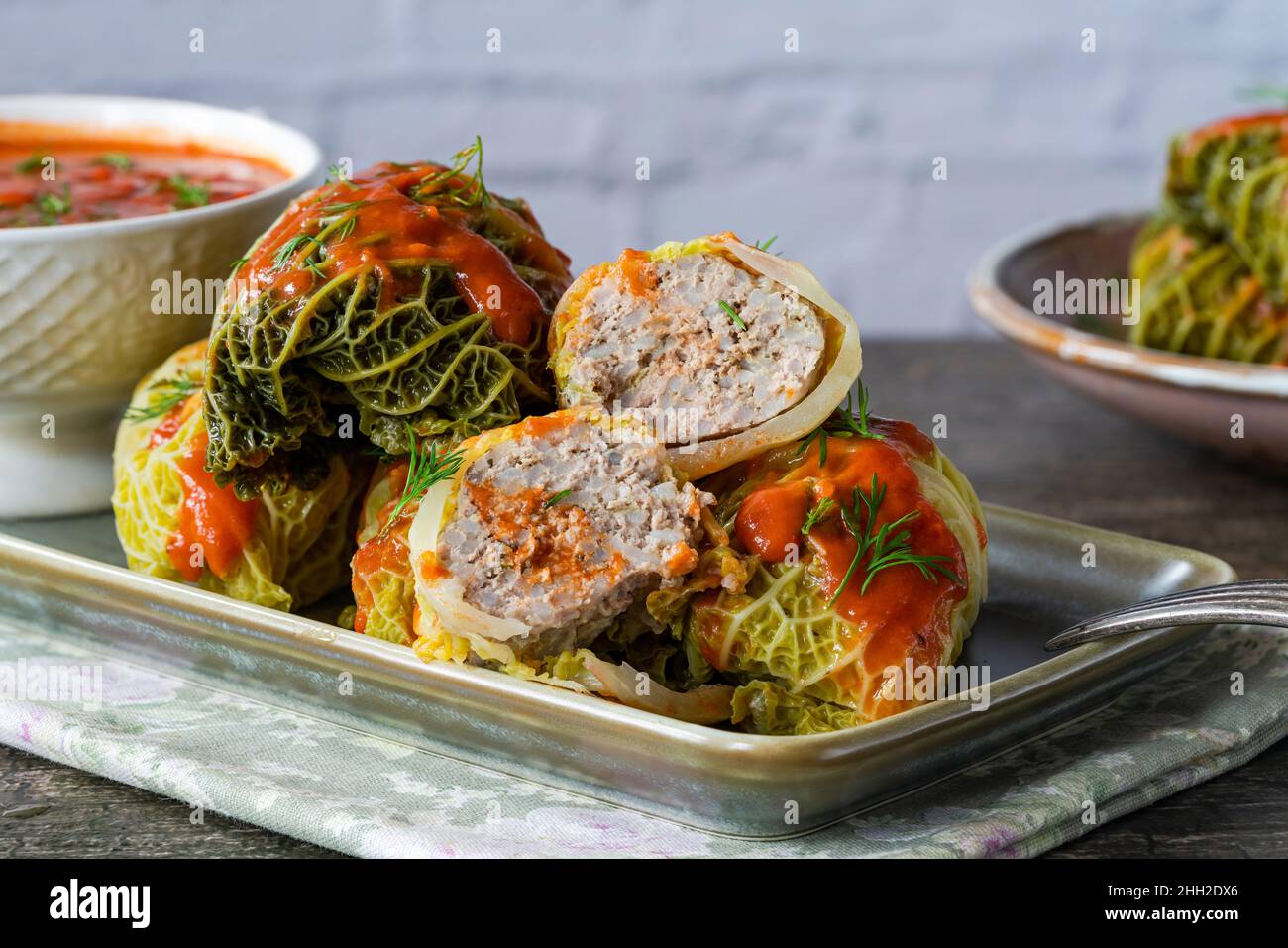 Gołabki classic Polish dish of cabbage rolls stuffed with pork and
