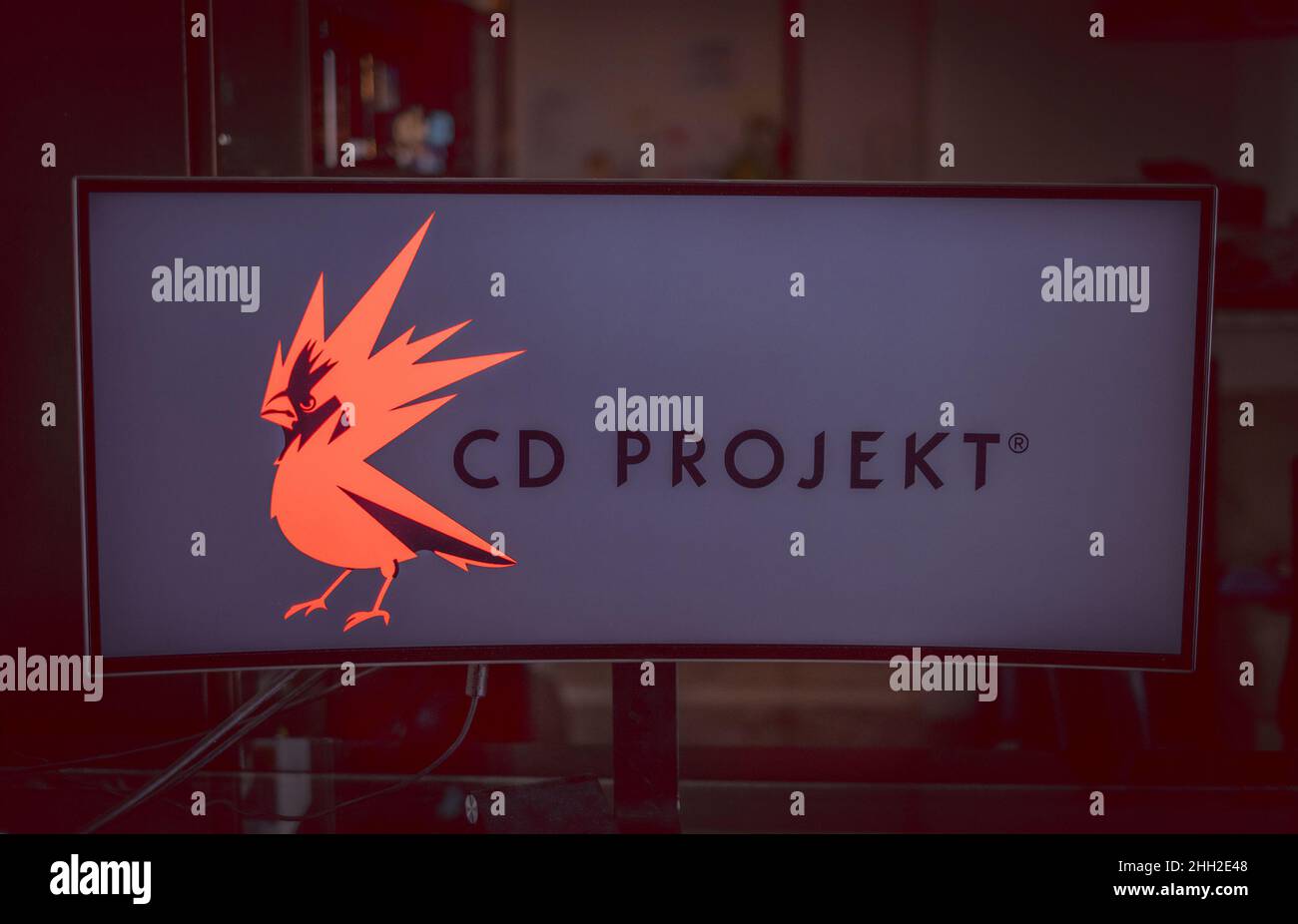 monitor logo CD Projekt Red software house producer of video games, famous for The Witcher series and Cyberpunk 2077 Stock Photo