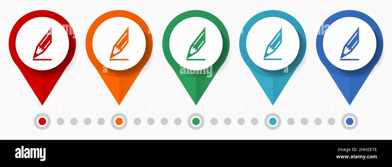 Pencil, draw concept vector icon set, flat design pointers, infographic template Stock Vector